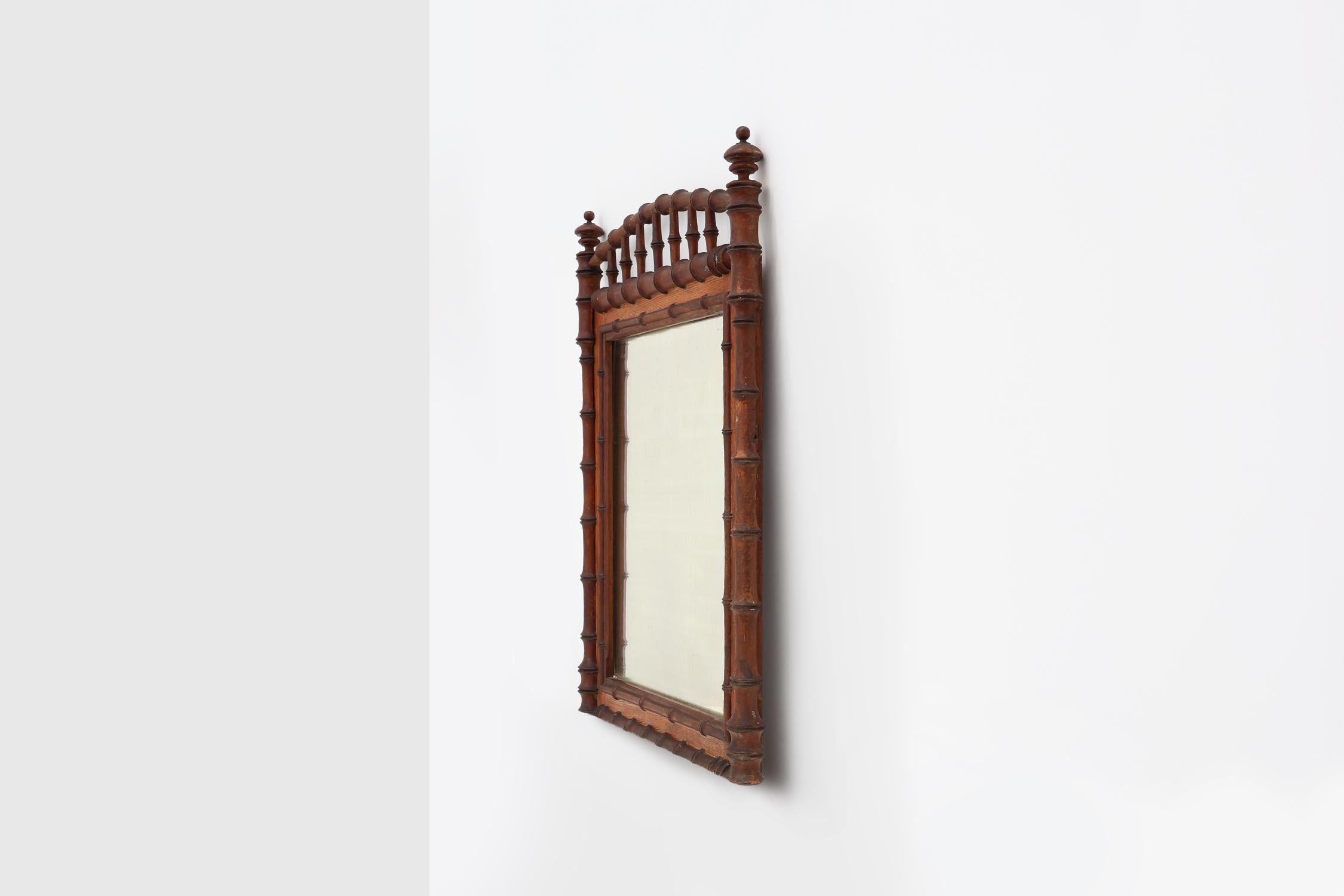 Specchio Antique Mirror in legno di bambù del XIX secolo, Francia in vendita