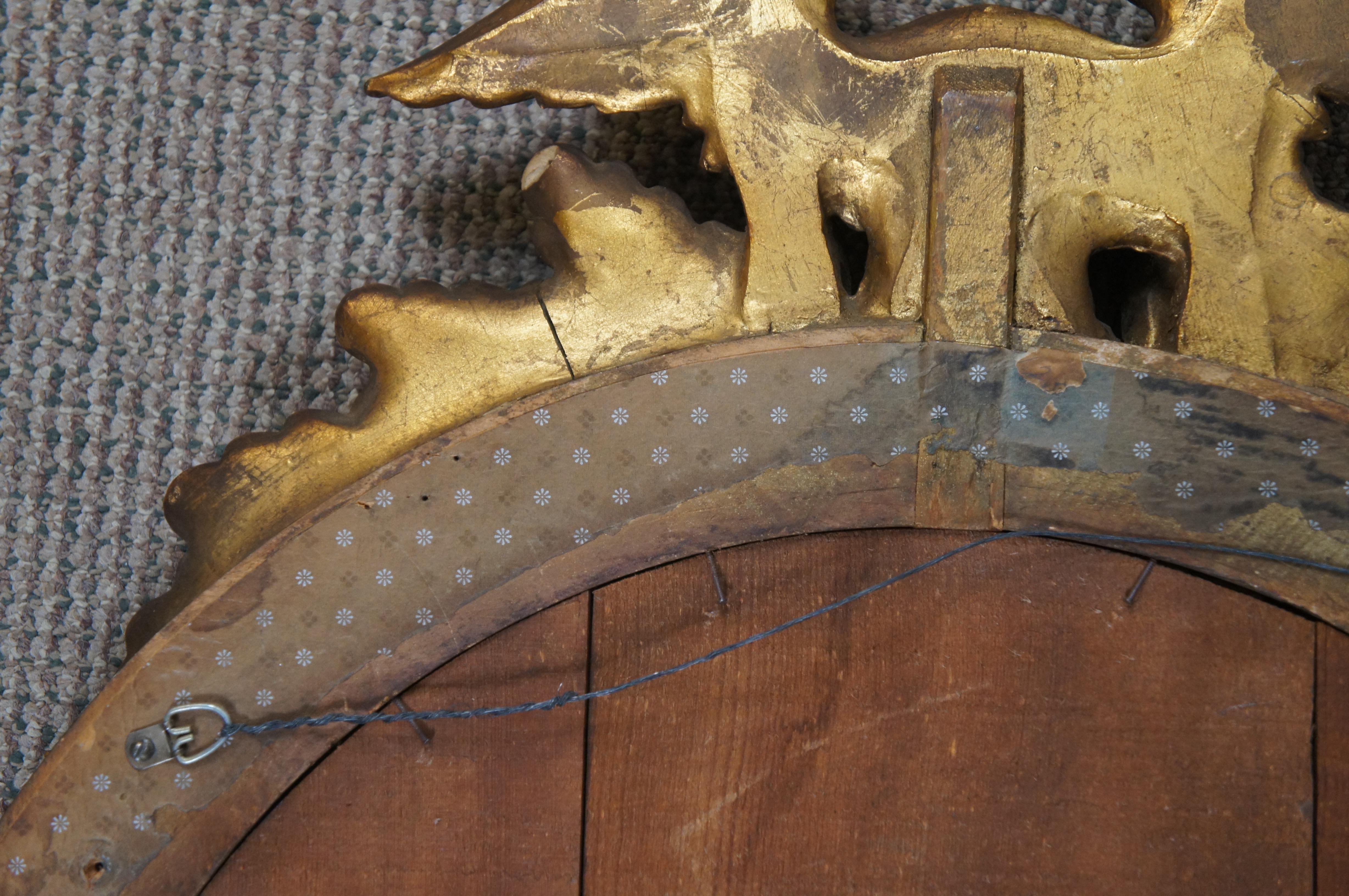 Antique 19th Century Federal Giltwood Convex Bullseye Eagle Acanthus Mirror 31