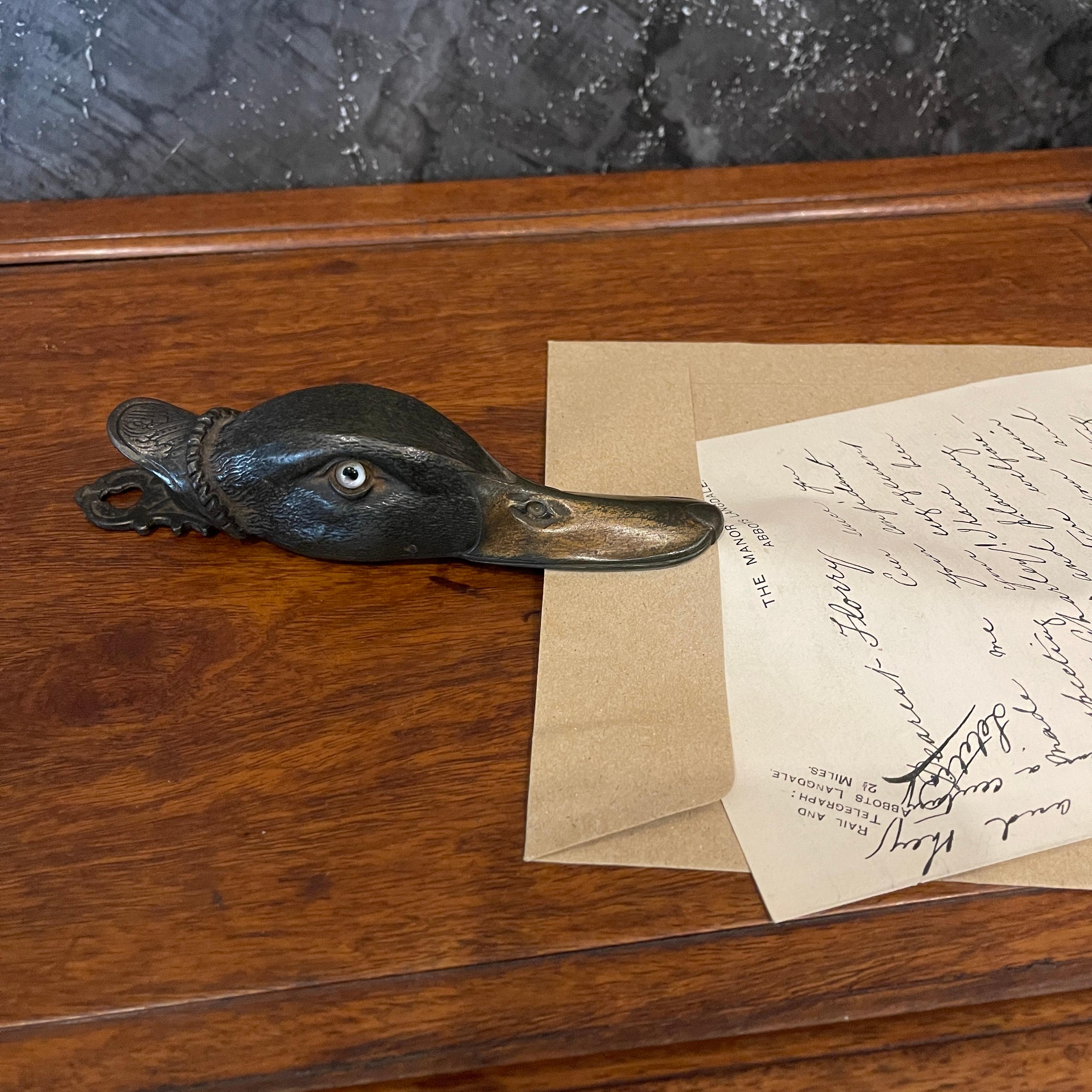 Art Nouveau Antique 19th Century Figural Bronze Duck Clip / Letter Holder