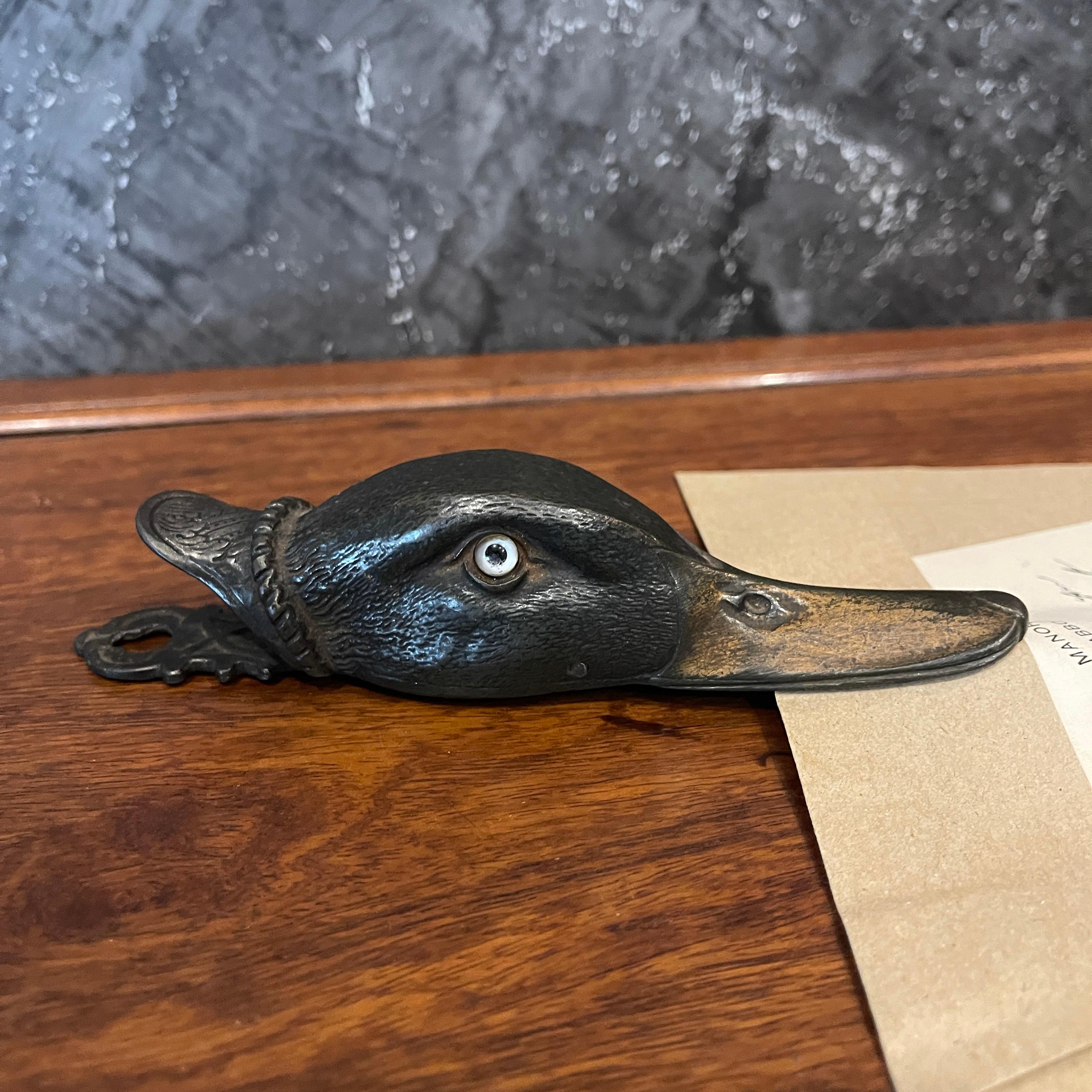 European Antique 19th Century Figural Bronze Duck Clip / Letter Holder