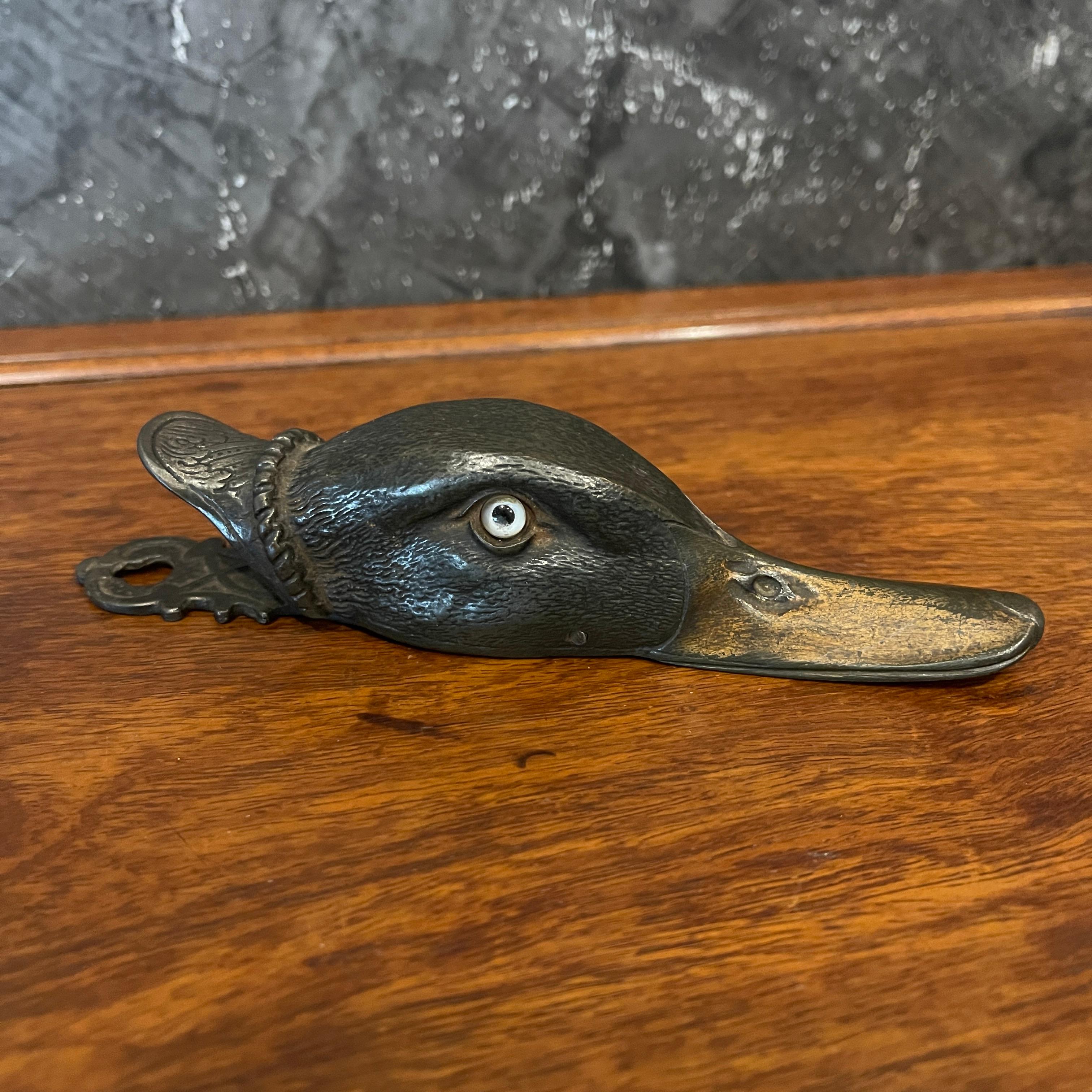 Cast Antique 19th Century Figural Bronze Duck Clip / Letter Holder