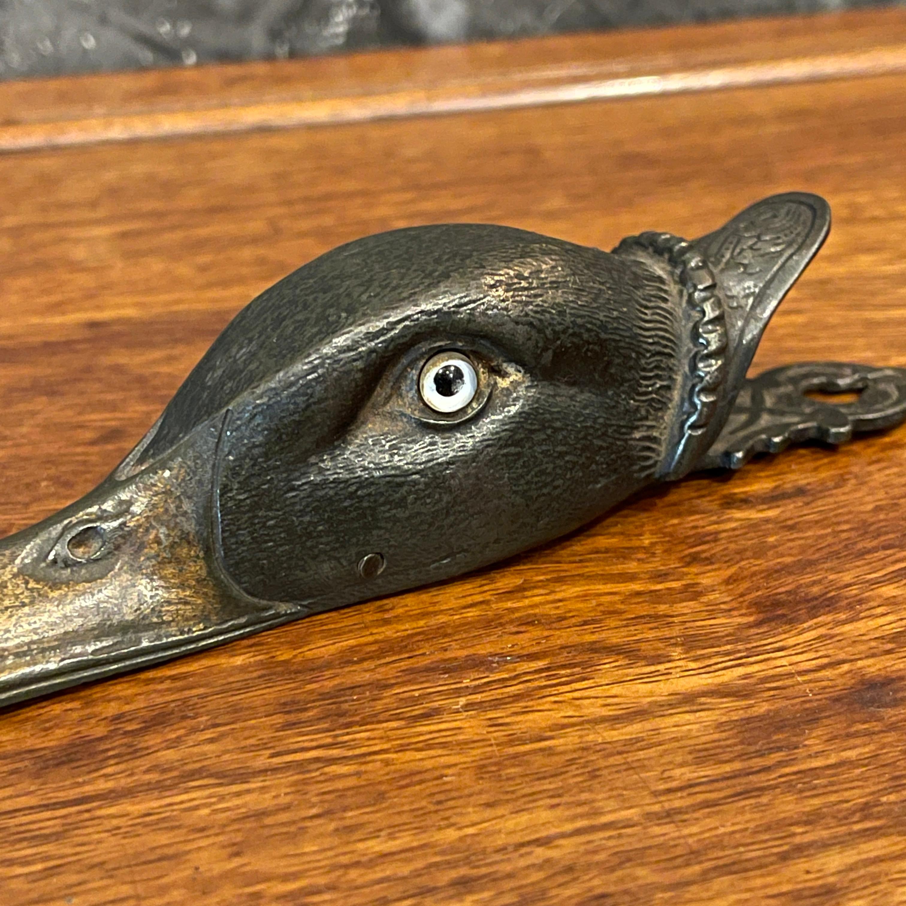 Antique 19th Century Figural Bronze Duck Clip / Letter Holder 2