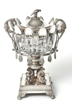 Antique 19th Century Figural Cut Crystal Caviar Server and Spoons