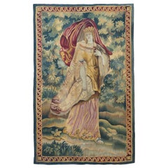 Antique 19th Century Figurative French Aubusson Tapestry with Royalty Queen