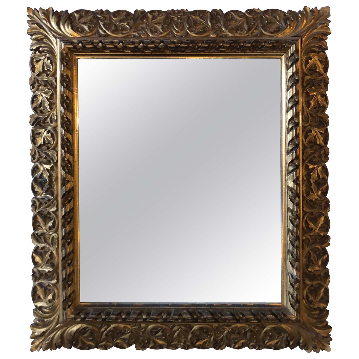Antique 19th Century Fine Giltwood Mirror with Leaf Vine and Floral Carvings
