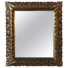 Antique 19th Century Fine Giltwood Mirror with Leaf Vine and Floral Carvings