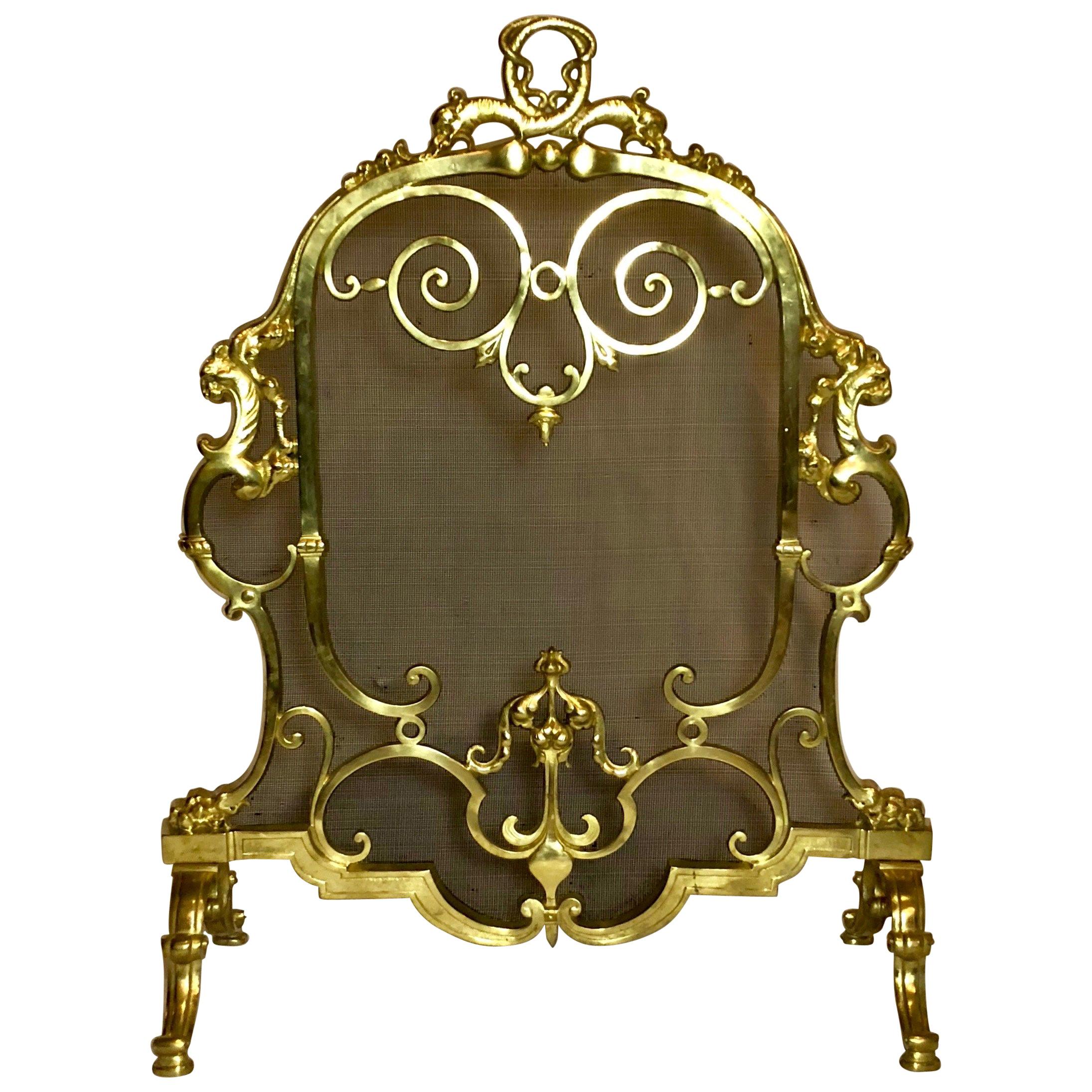 Pare-étincelles ancien en bronze de qualité supérieure du 19ème siècle