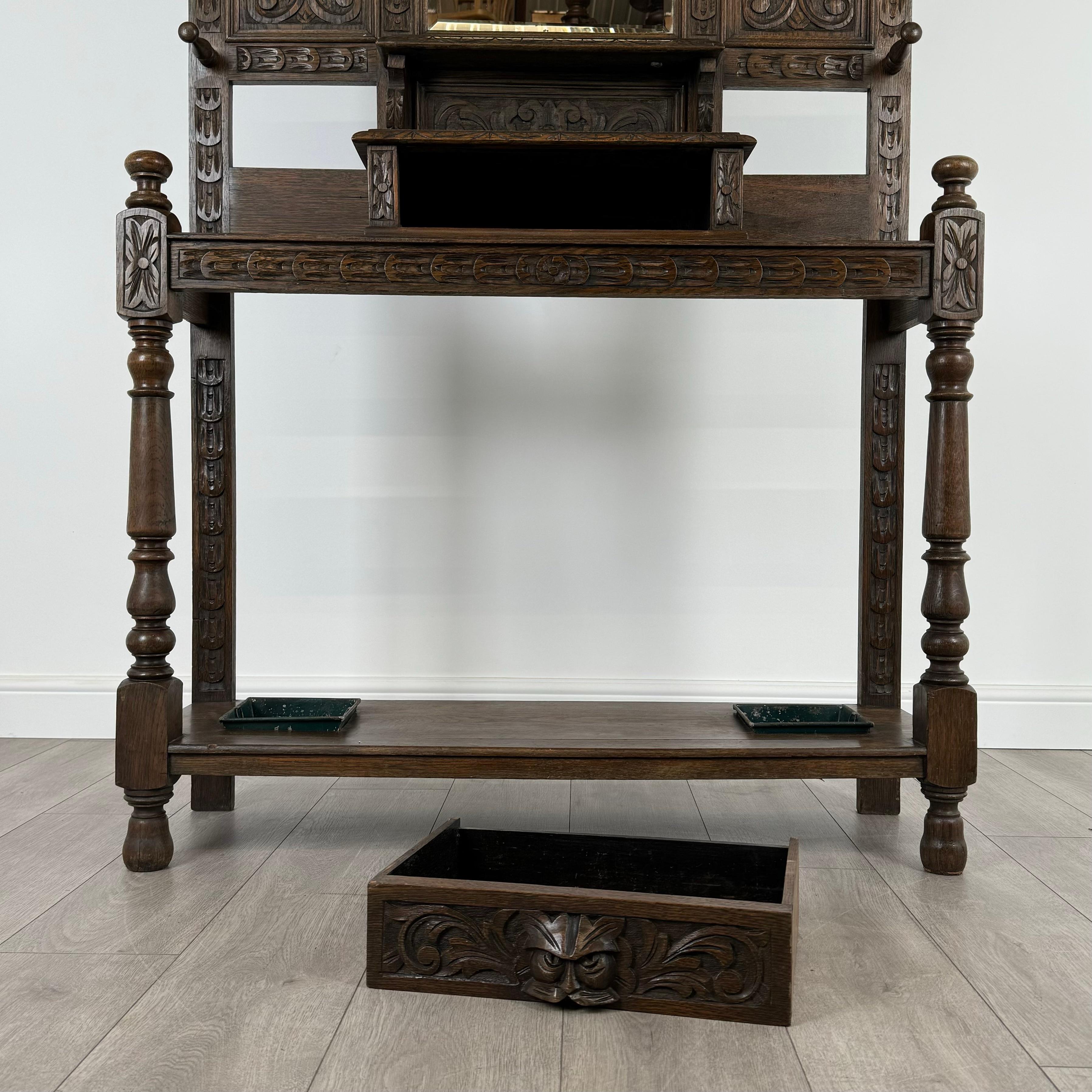 Antique 19th Century Fine Quality Carved Oak Hall Stand ( REF AF-3682 ) For Sale 6