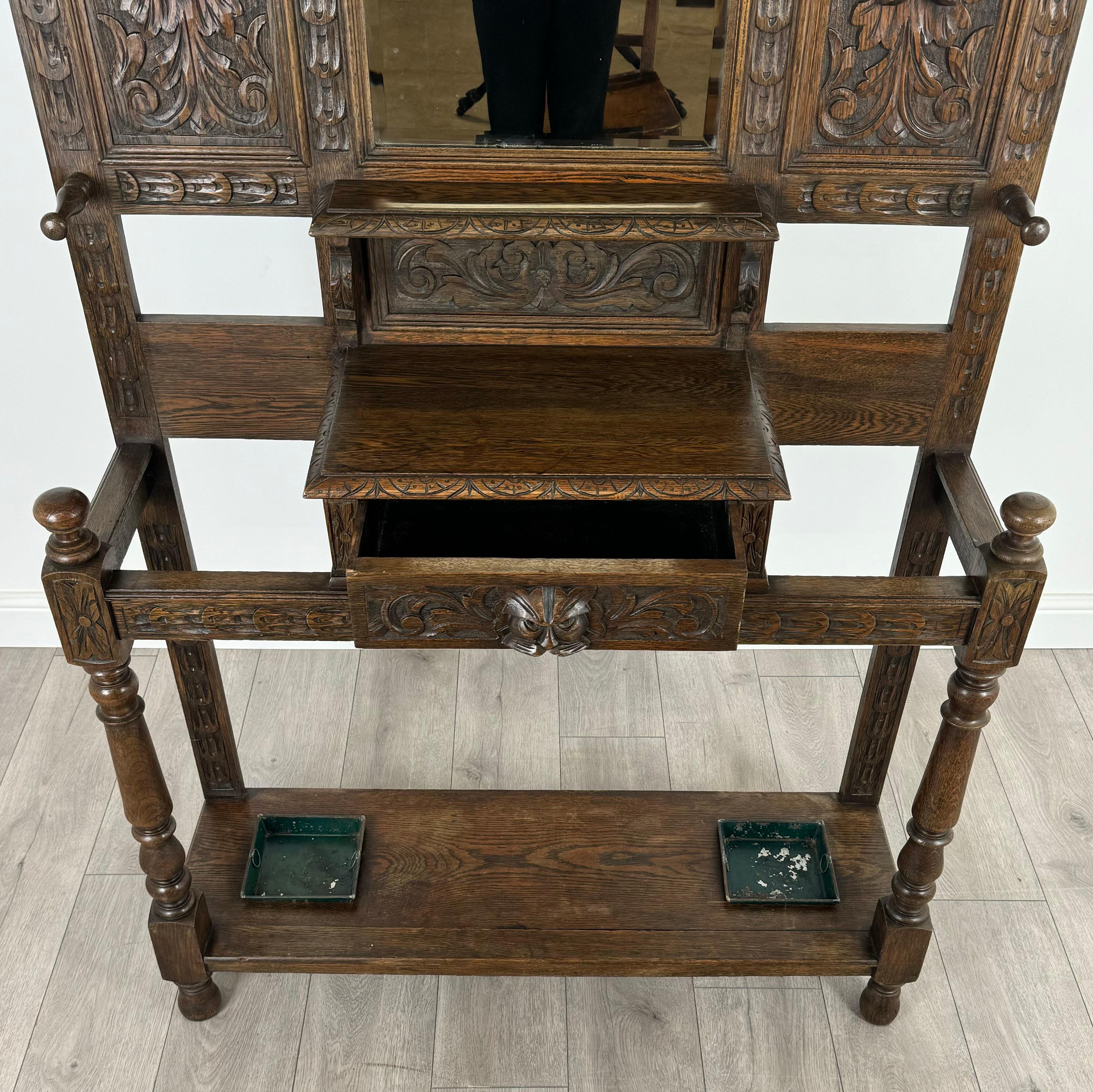 Antique 19th Century Fine Quality Carved Oak Hall Stand ( REF AF-3682 ) For Sale 8
