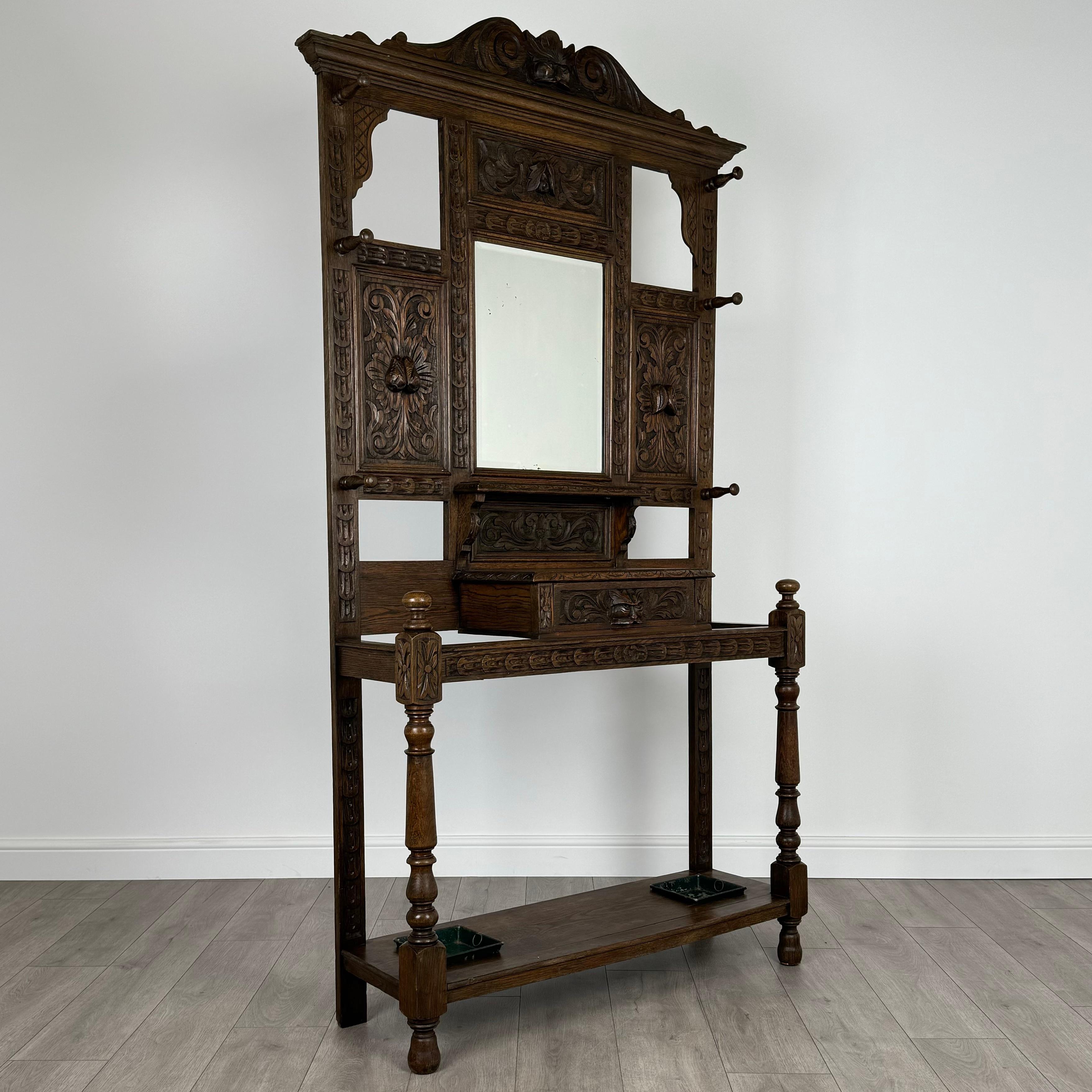 Antique 19th Century Fine Quality Carved Oak Hall Stand ( REF AF-3682 ) For Sale 5