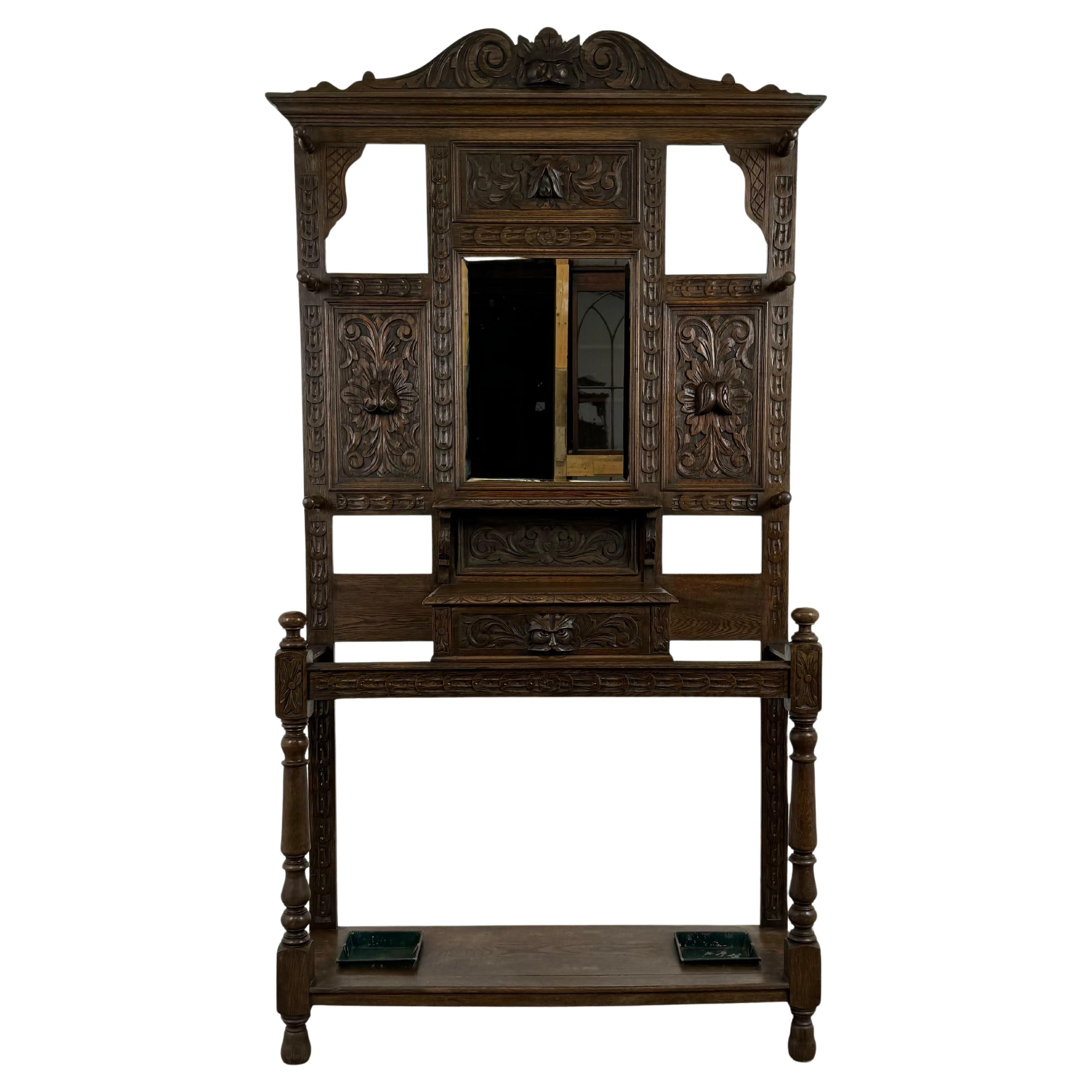 Antique 19th Century Fine Quality Carved Oak Hall Stand ( REF AF-3682 ) For Sale