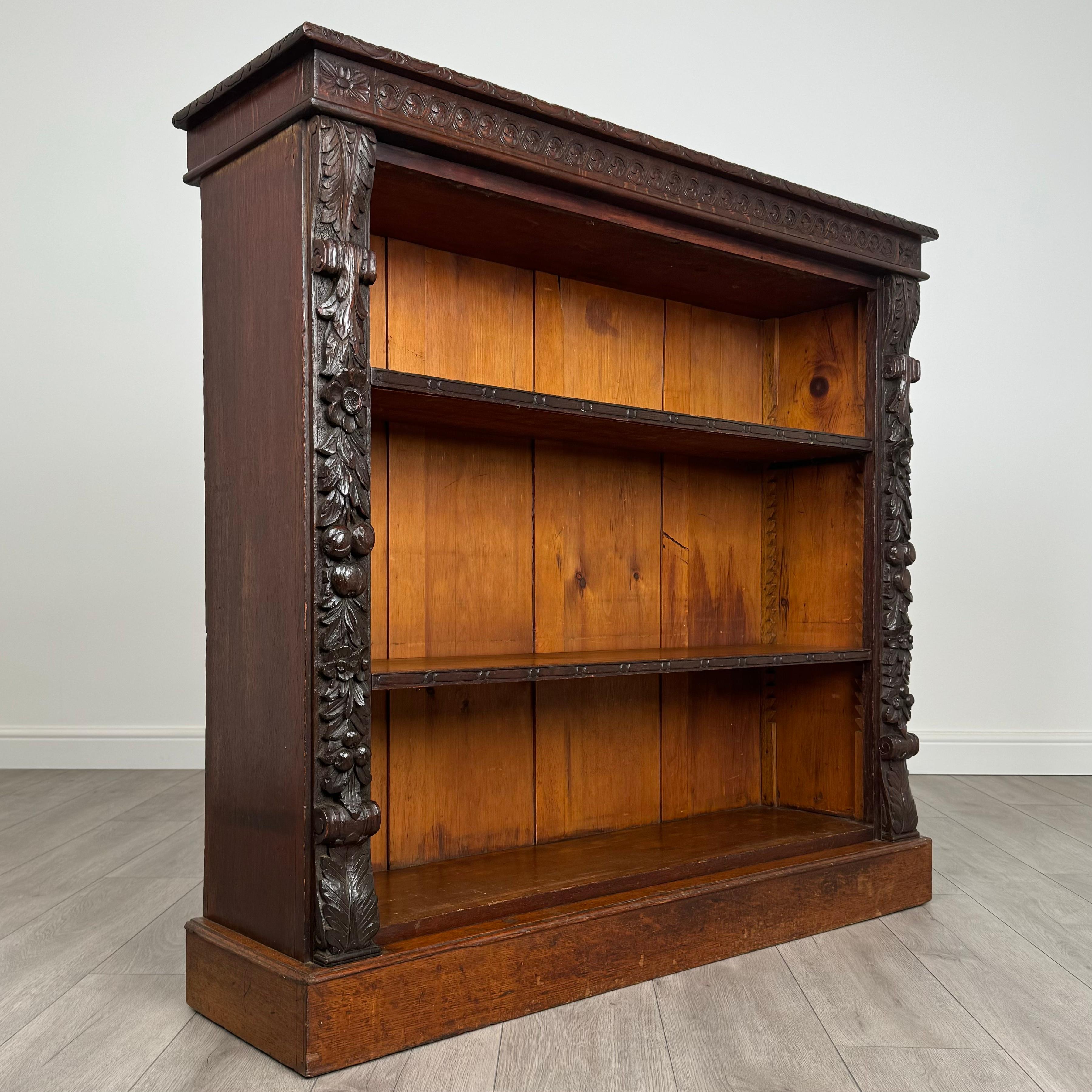 Antique 19th Century Fine Quality Carved Open Bookcase In Oak ( REF AF-3652 ) For Sale 5