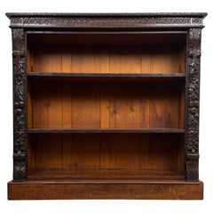 Antique 19th Century Fine Quality Carved Open Bookcase In Oak ( REF AF-3652 )