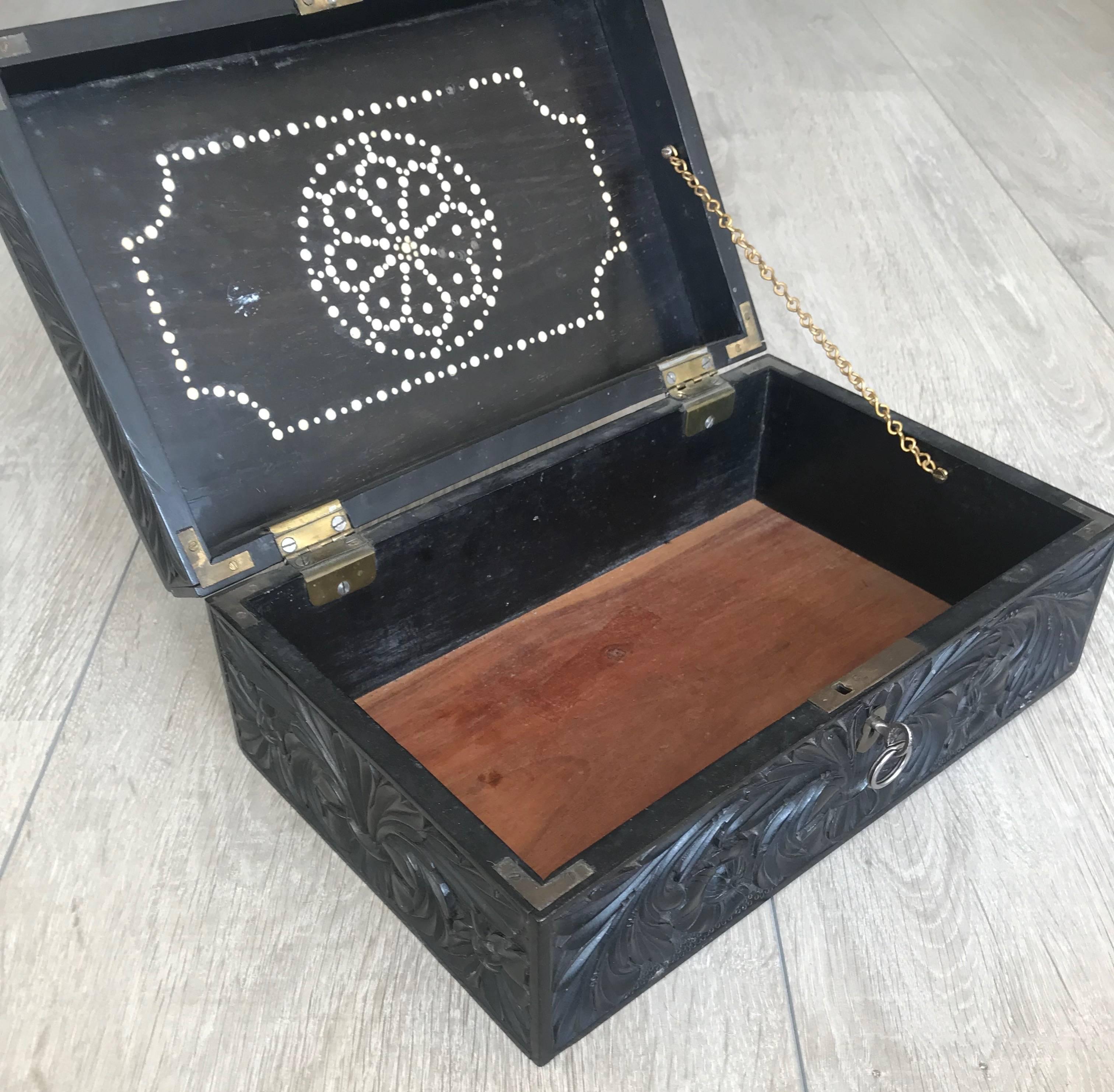 Antique 19th Century Fine Quality Carved Scrolling Ceylon Hardwood Box or Casket 6