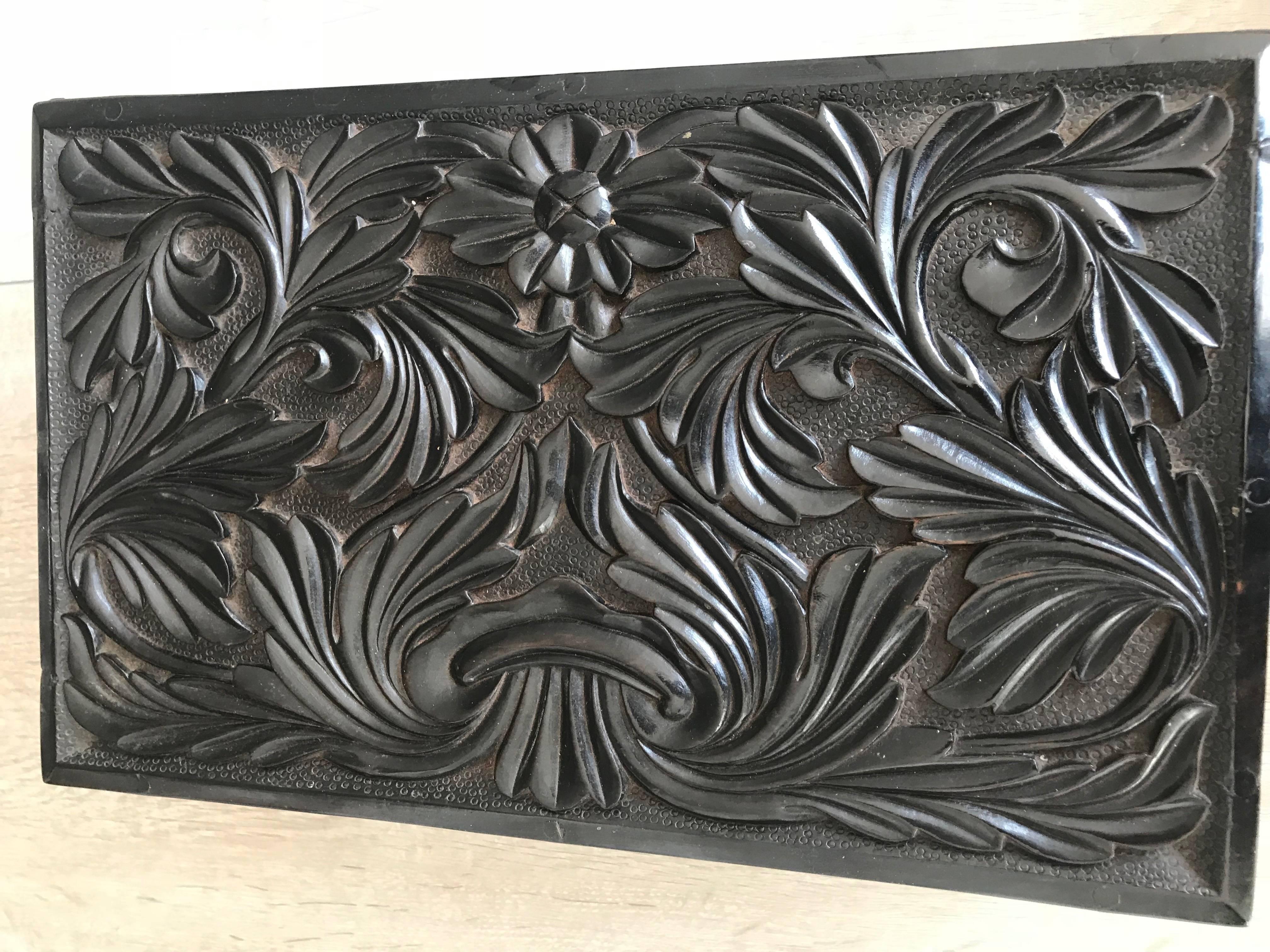 Antique 19th Century Fine Quality Carved Scrolling Ceylon Hardwood Box or Casket 8