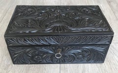 Antique 19th Century Fine Quality Carved Scrolling Ceylon Hardwood Box or Casket