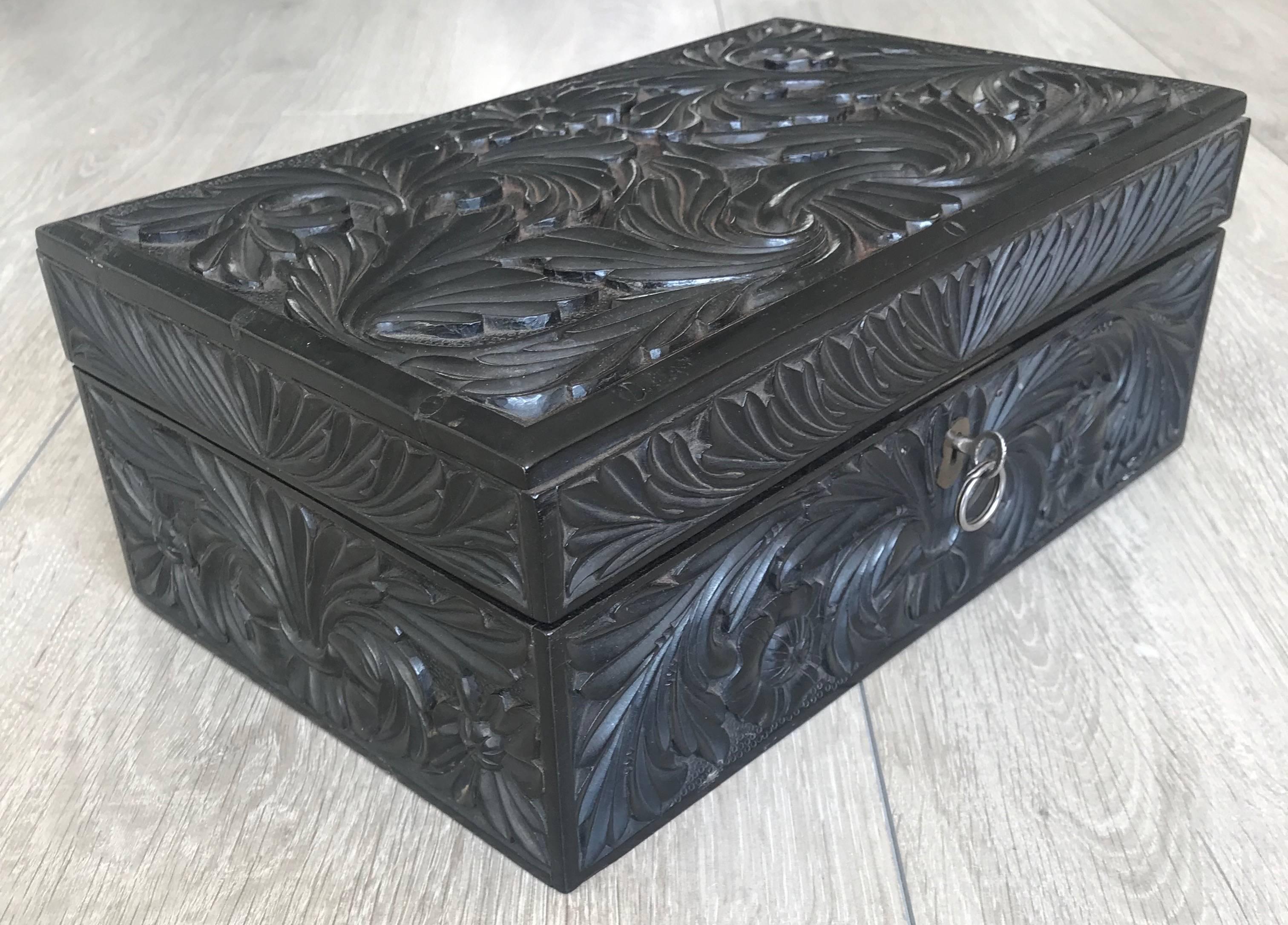 Asian Antique 19th Century Fine Quality Carved Scrolling Ceylon Hardwood Box or Casket