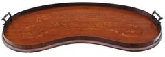Antique 19th Century Fine Quality Inlaid Mahogany Kidney-Shaped Serving Tray