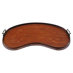 Antique 19th Century Fine Quality Inlaid Mahogany Kidney-Shaped Serving Tray