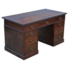 Antique 19th Century Fine Quality Large Oak Twin Pedestal Desk Dressing Table