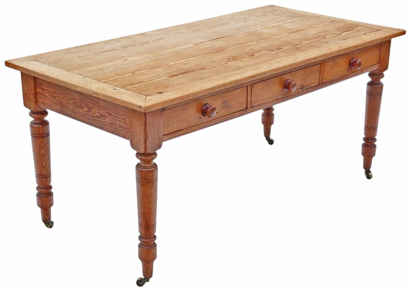 Antique 19th Century Fine Quality Pitch Pine Farmhouse Kitchen Dining Table In Good Condition In Wisbech, Cambridgeshire