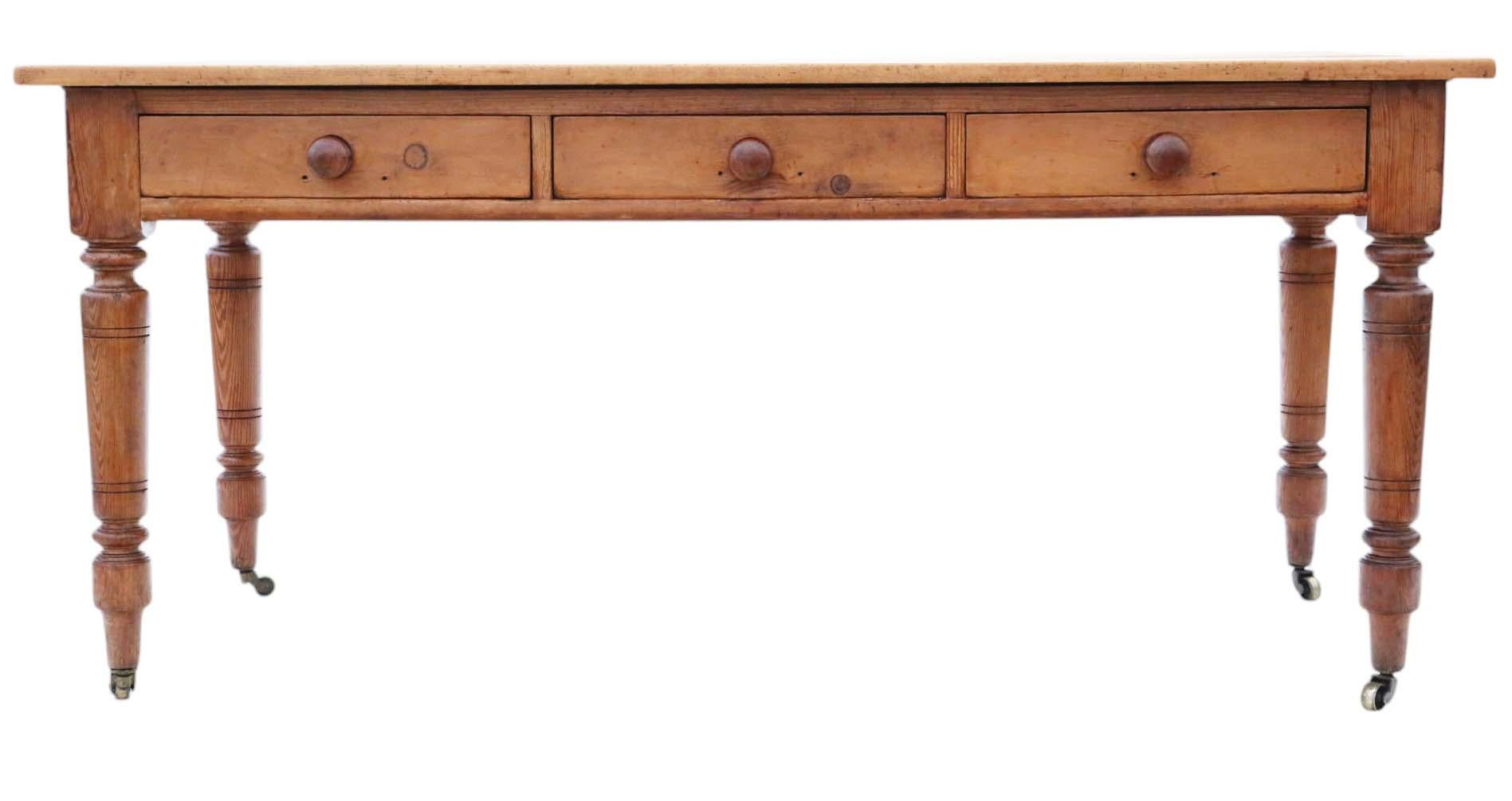 Antique 19th Century Fine Quality Pitch Pine Farmhouse Kitchen Dining Table 1
