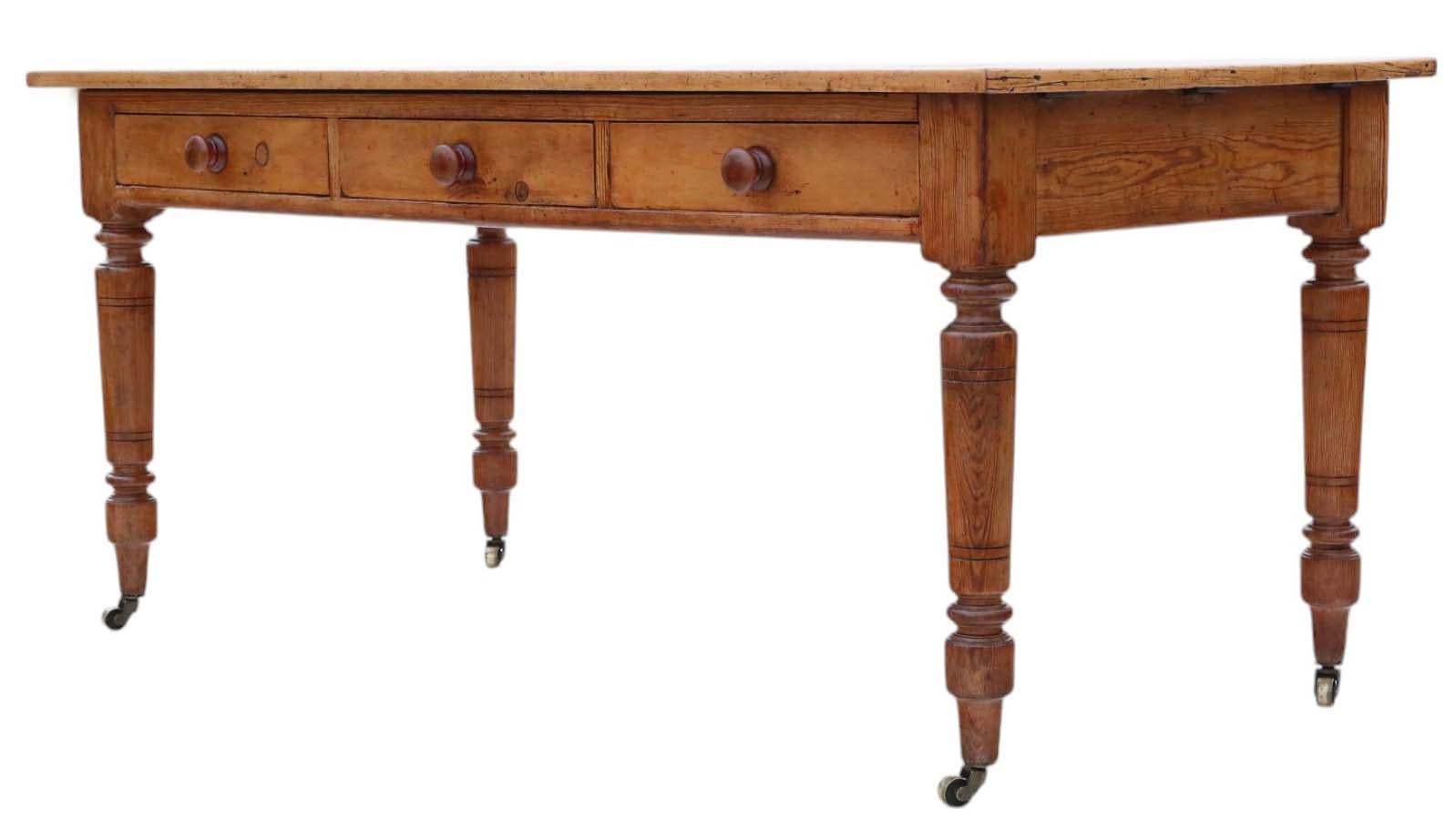Antique 19th Century Fine Quality Pitch Pine Farmhouse Kitchen Dining Table 2