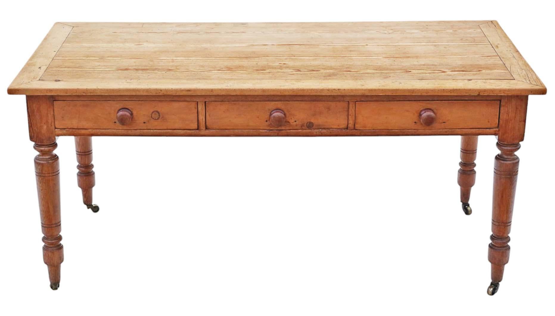 Antique 19th Century Fine Quality Pitch Pine Farmhouse Kitchen Dining Table 3
