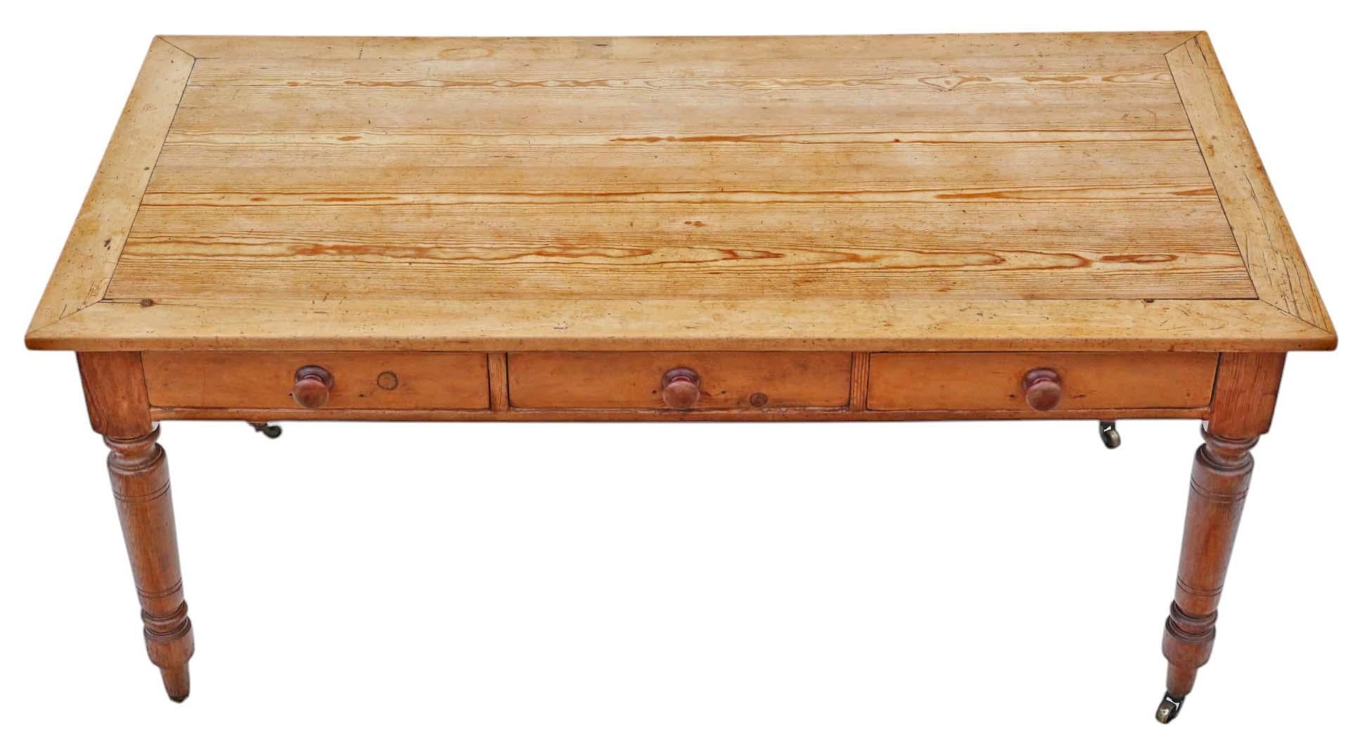 Antique 19th Century Fine Quality Pitch Pine Farmhouse Kitchen Dining Table 4