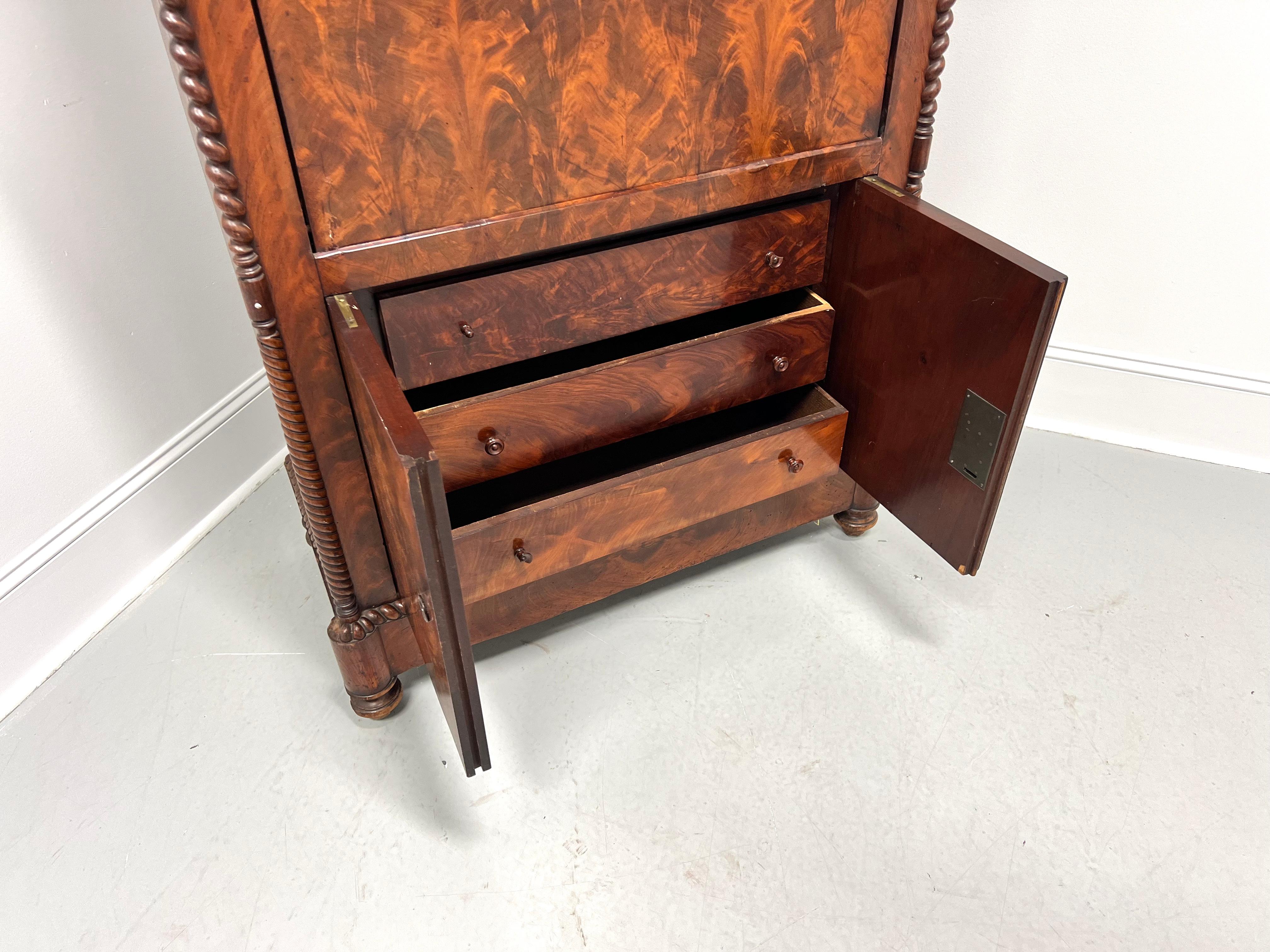 Antique 19th Century Flame Mahogany Rope Twist Abatante Secretary Desk For Sale 5