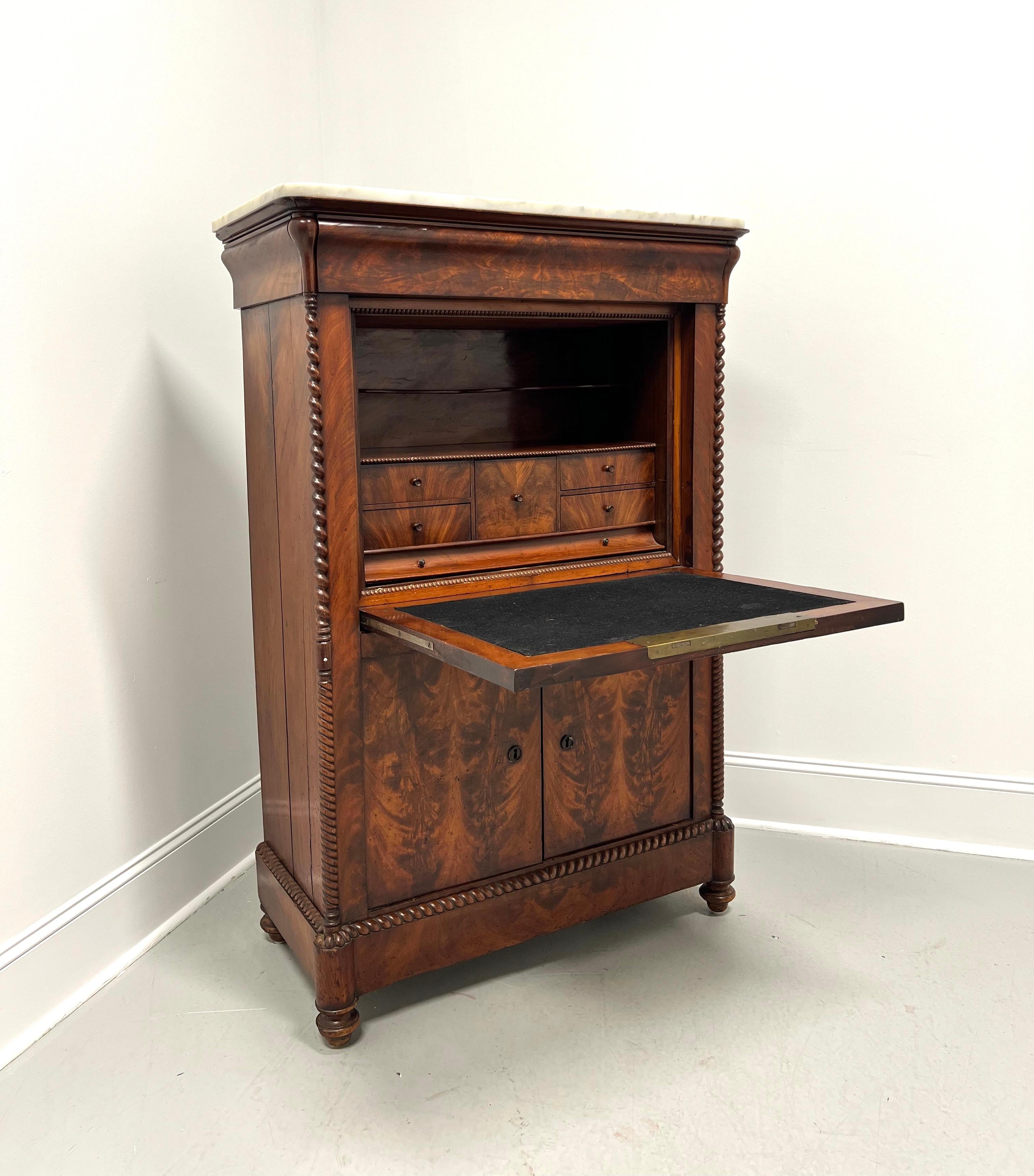 Antique 19th Century Flame Mahogany Rope Twist Abatante Secretary Desk In Fair Condition For Sale In Charlotte, NC