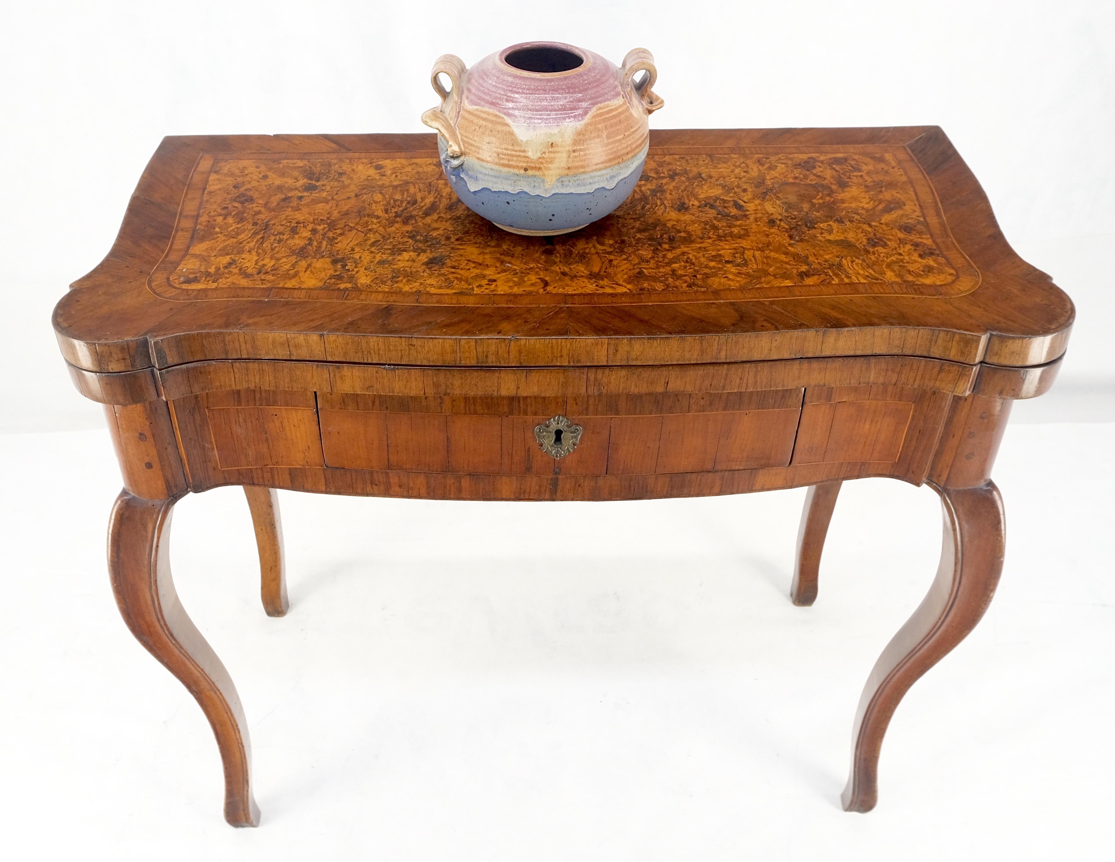 Antique 19th Century Flip Top Thick Burl Wood Veneer Console Game Dinette Table For Sale 4