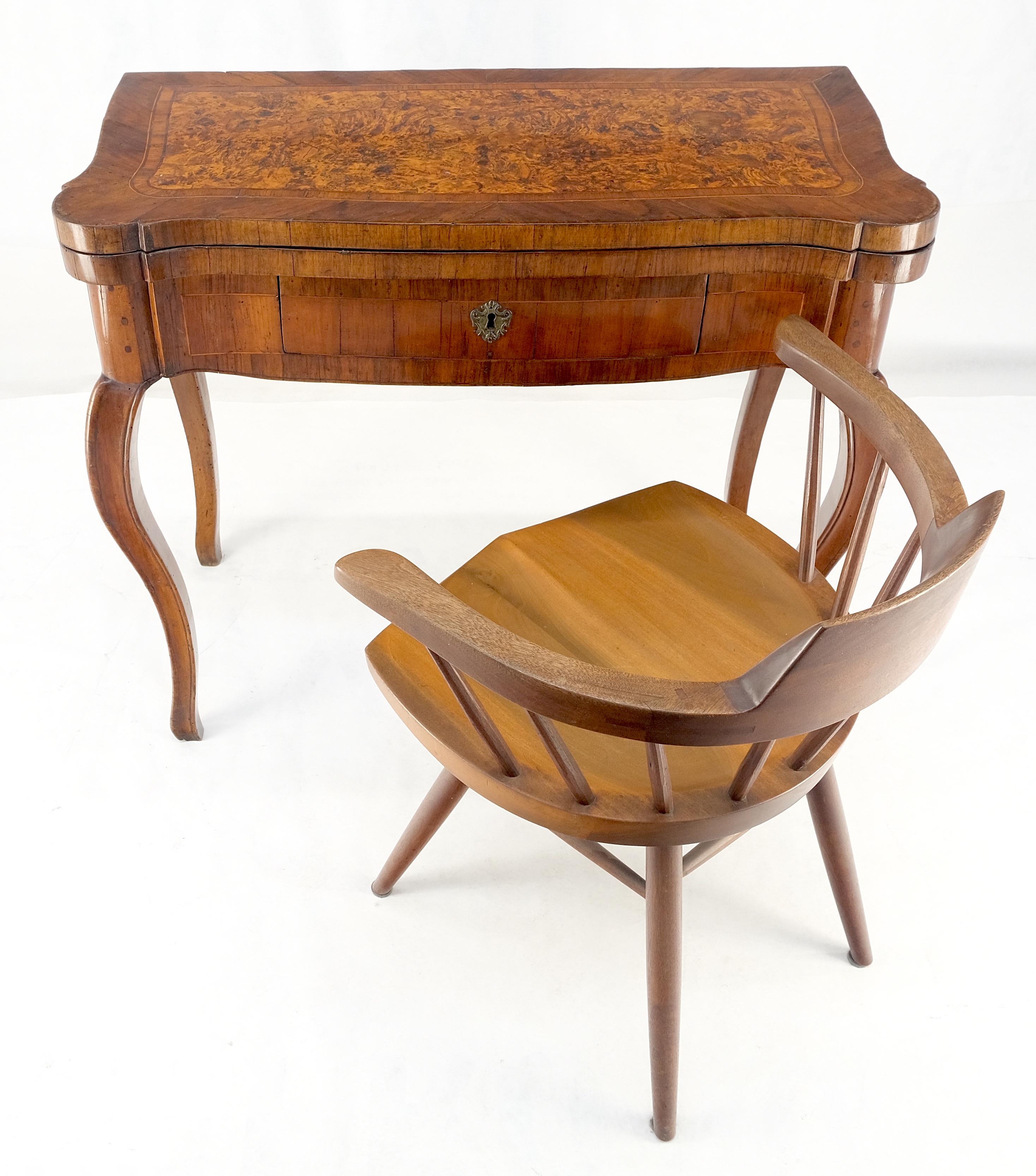 Antique 19th Century Flip Top Thick Burl Wood Veneer Console Game Dinette Table For Sale 5