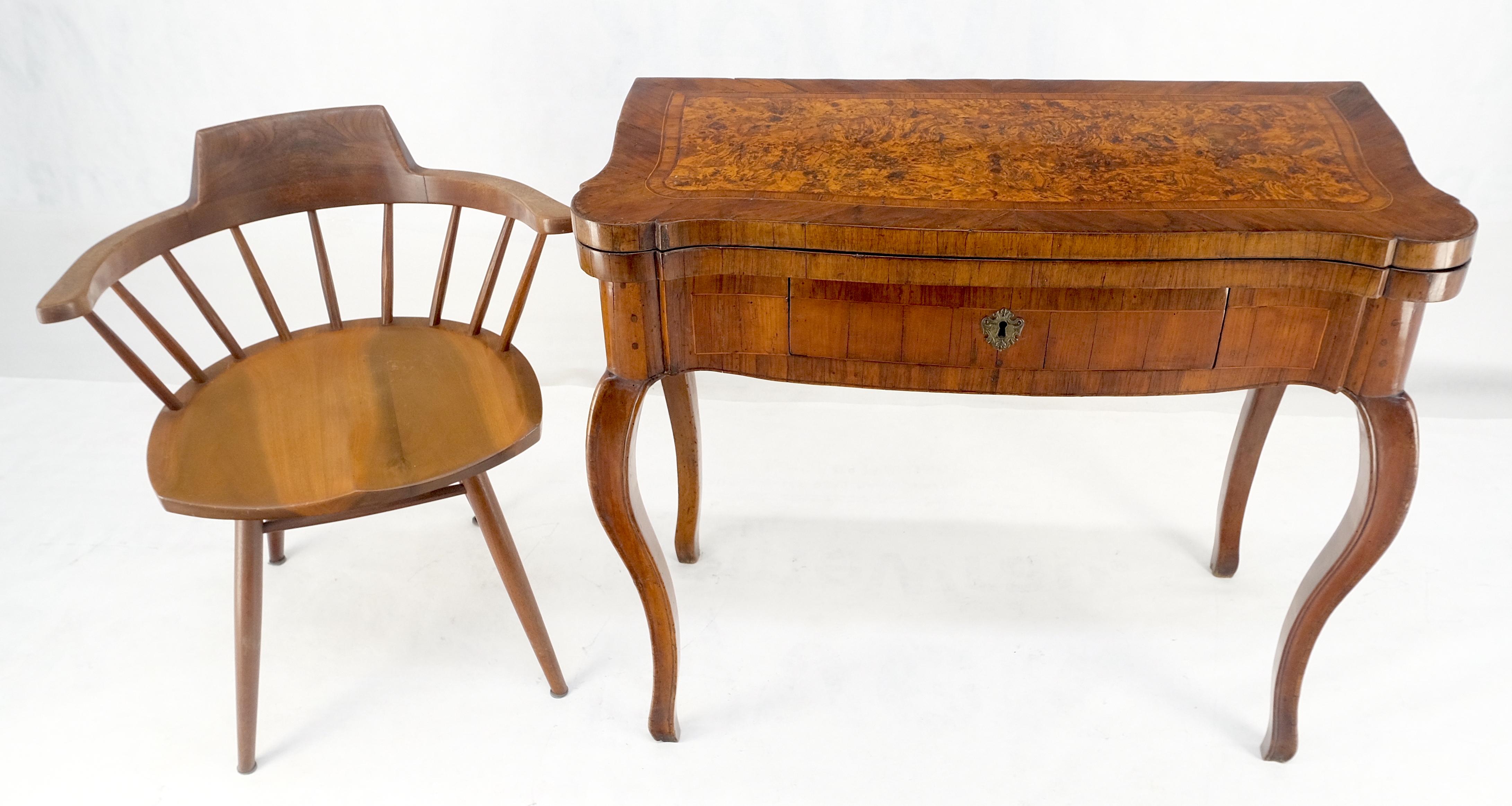 Antique 19th Century Flip Top Thick Burl Wood Veneer Console Game Dinette Table For Sale 6