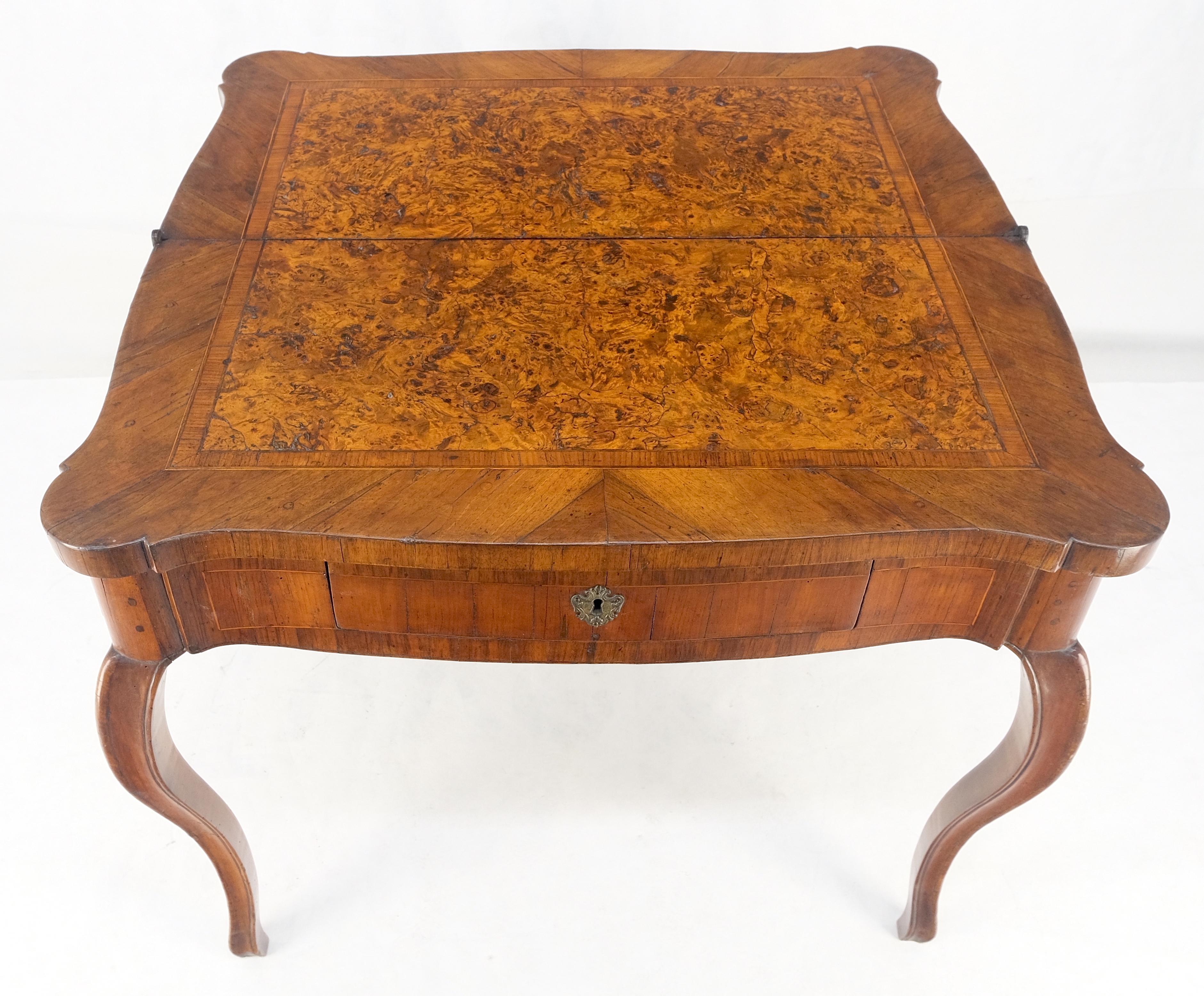 Antique 19th Century Flip Top Thick Burl Wood Veneer Console Game Dinette Table For Sale 9