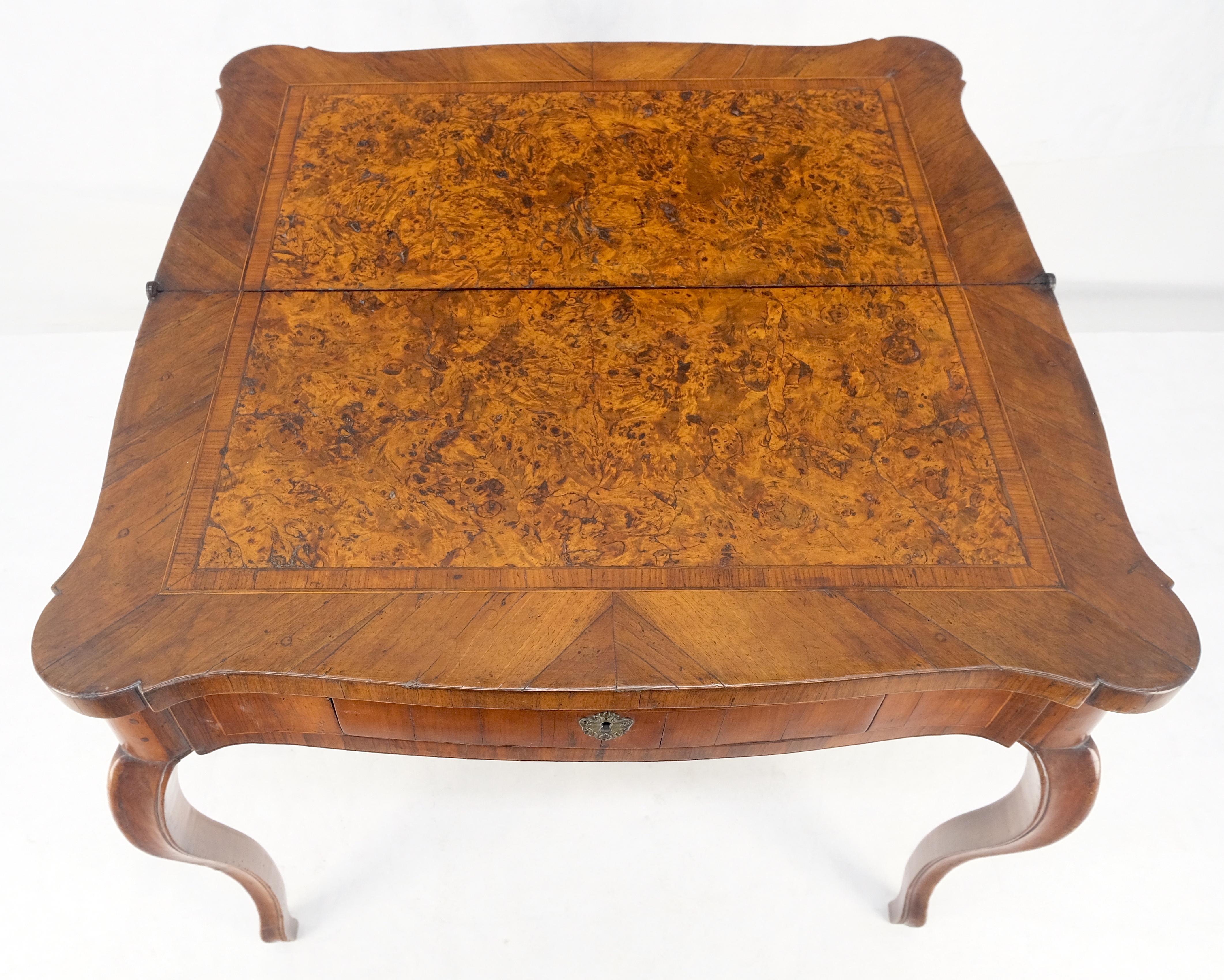 Antique 19th Century Flip Top Thick Burl Wood Veneer Console Game Dinette Table For Sale 10
