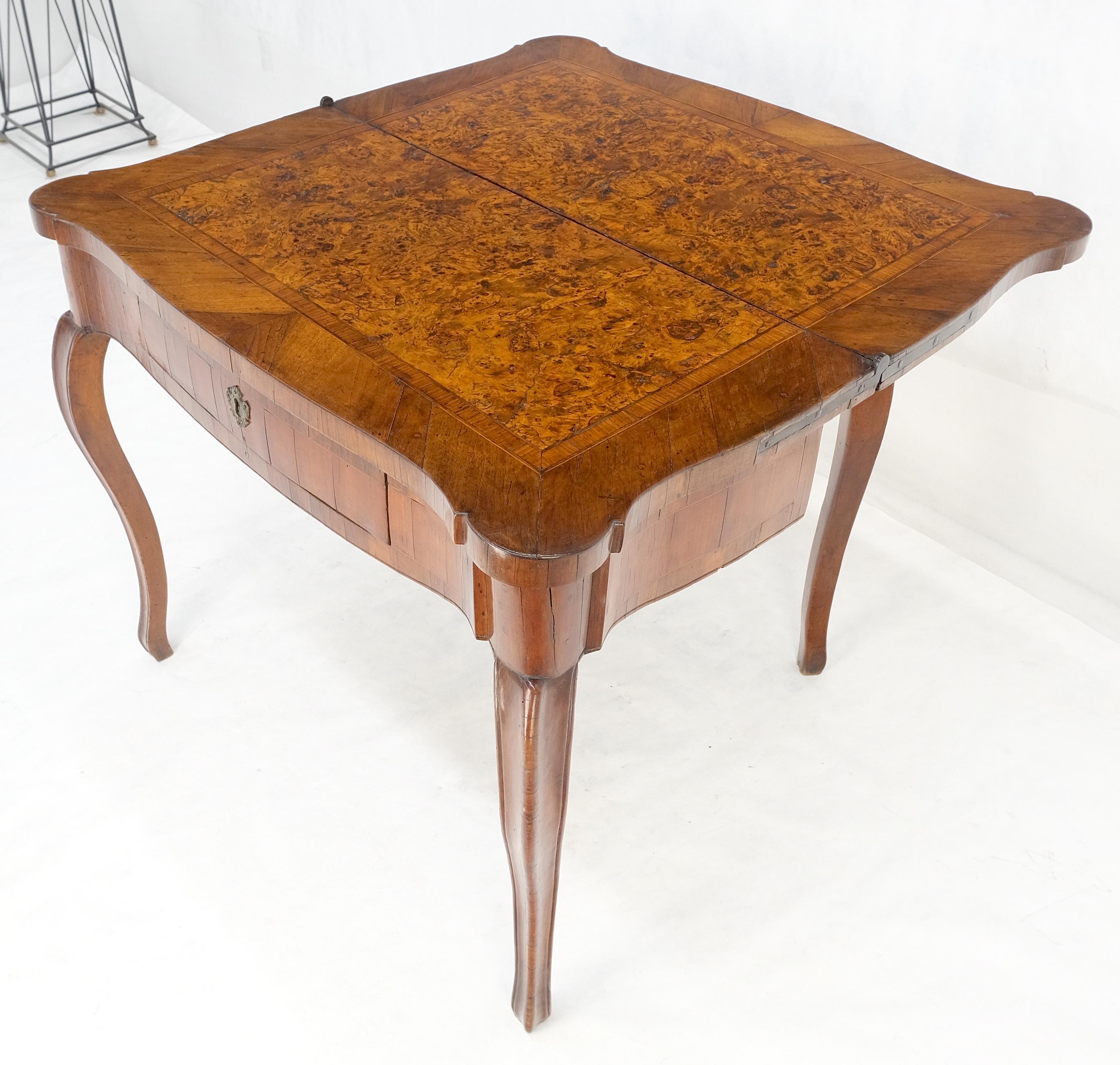 Antique 19th Century Flip Top Thick Burl Wood Veneer Console Game Dinette Table For Sale 11