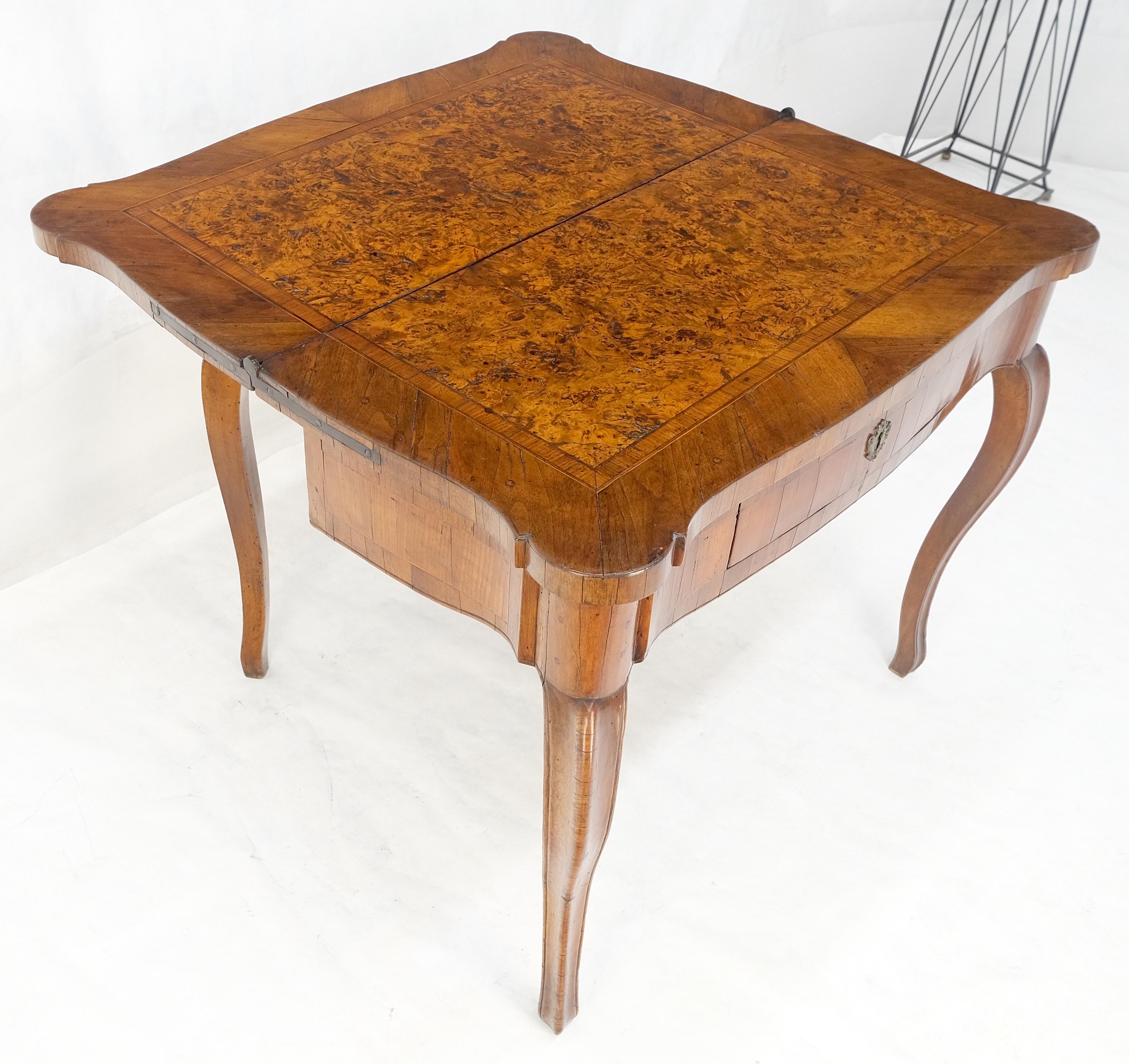 Antique 19th Century Flip Top Thick Burl Wood Veneer Console Game Dinette Table For Sale 13