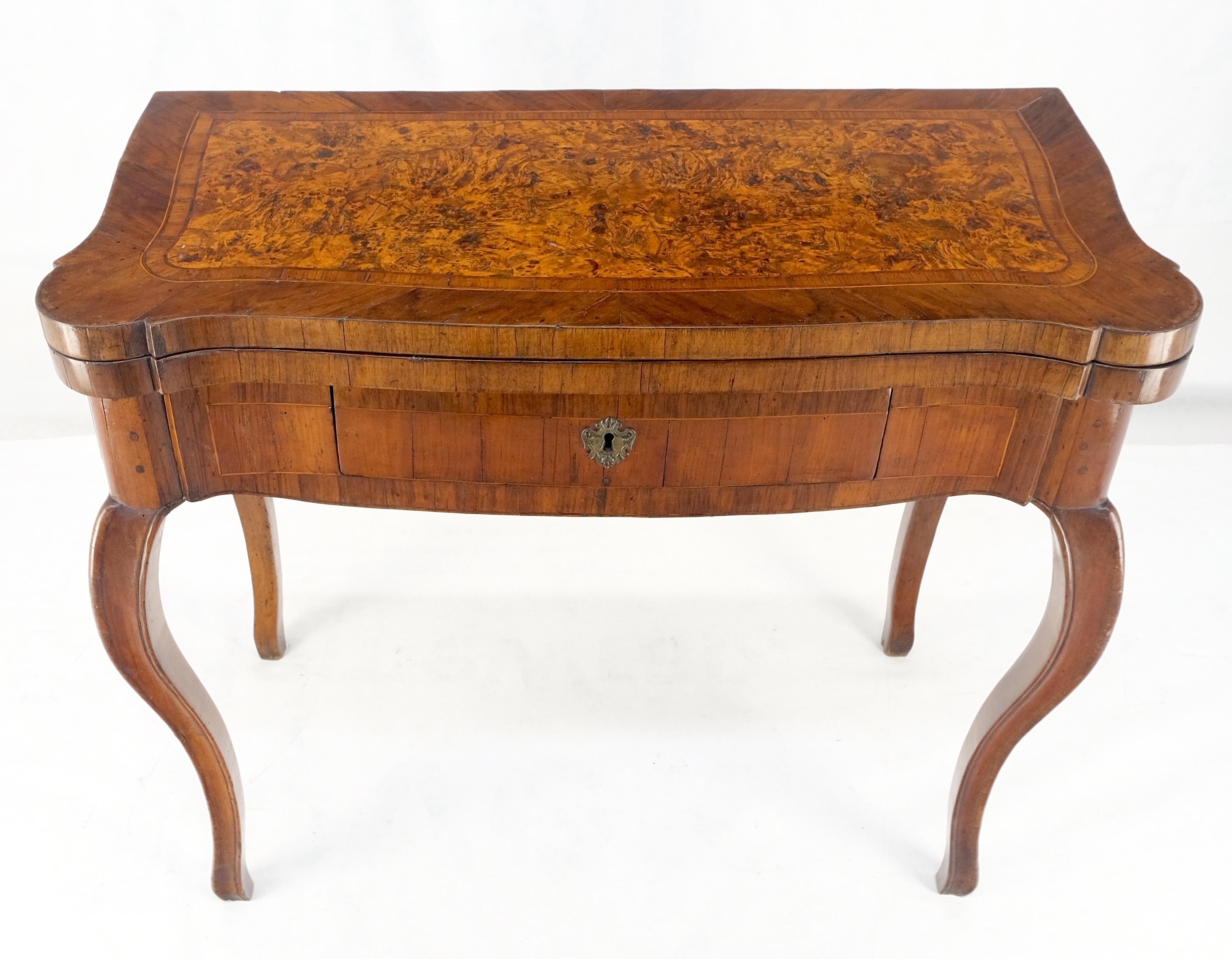 Lacquered Antique 19th Century Flip Top Thick Burl Wood Veneer Console Game Dinette Table For Sale