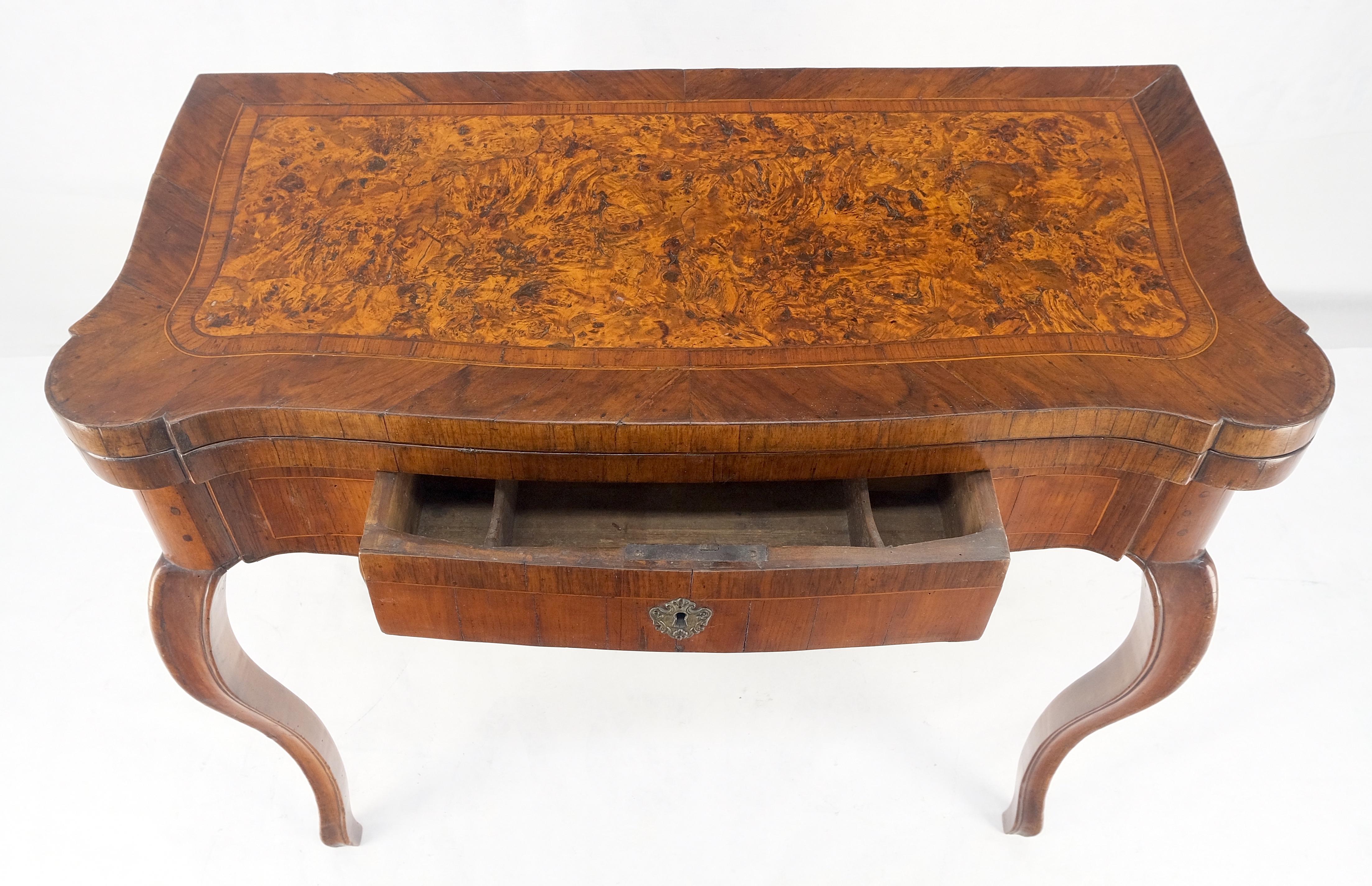 Antique 19th Century Flip Top Thick Burl Wood Veneer Console Game Dinette Table For Sale 1