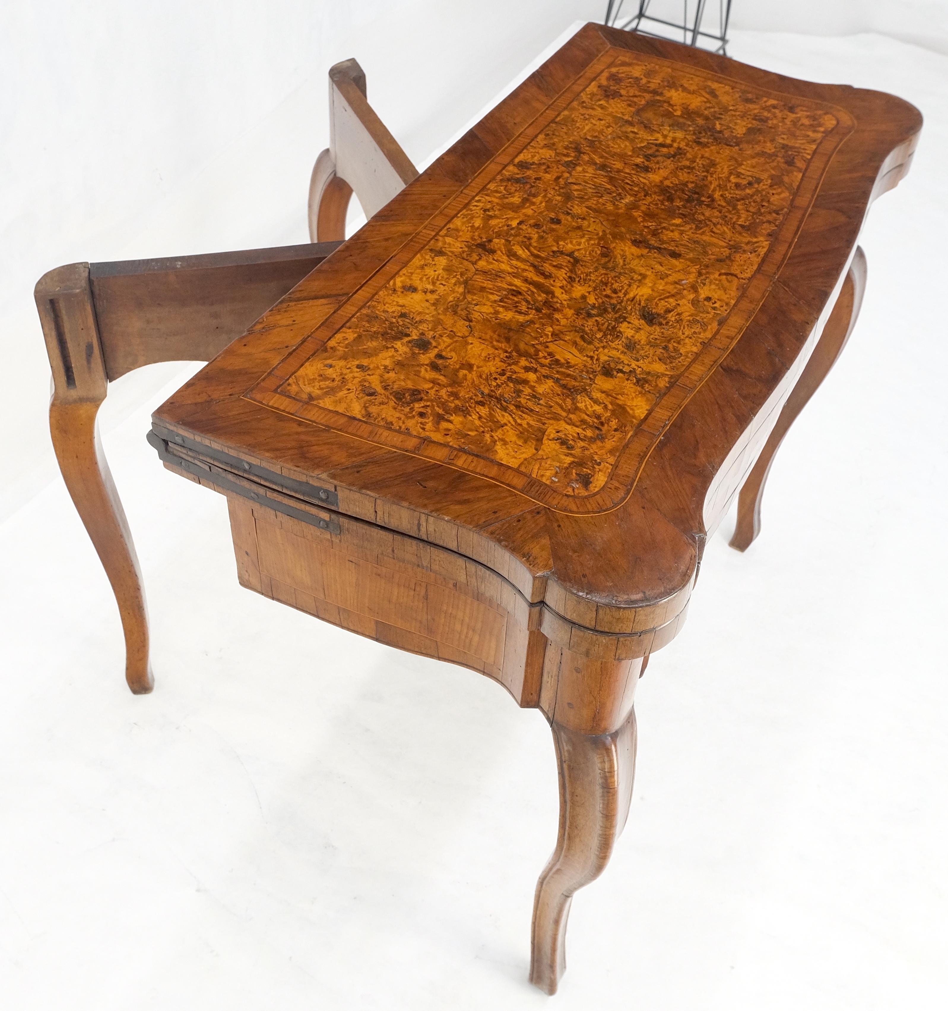 Antique 19th Century Flip Top Thick Burl Wood Veneer Console Game Dinette Table For Sale 2