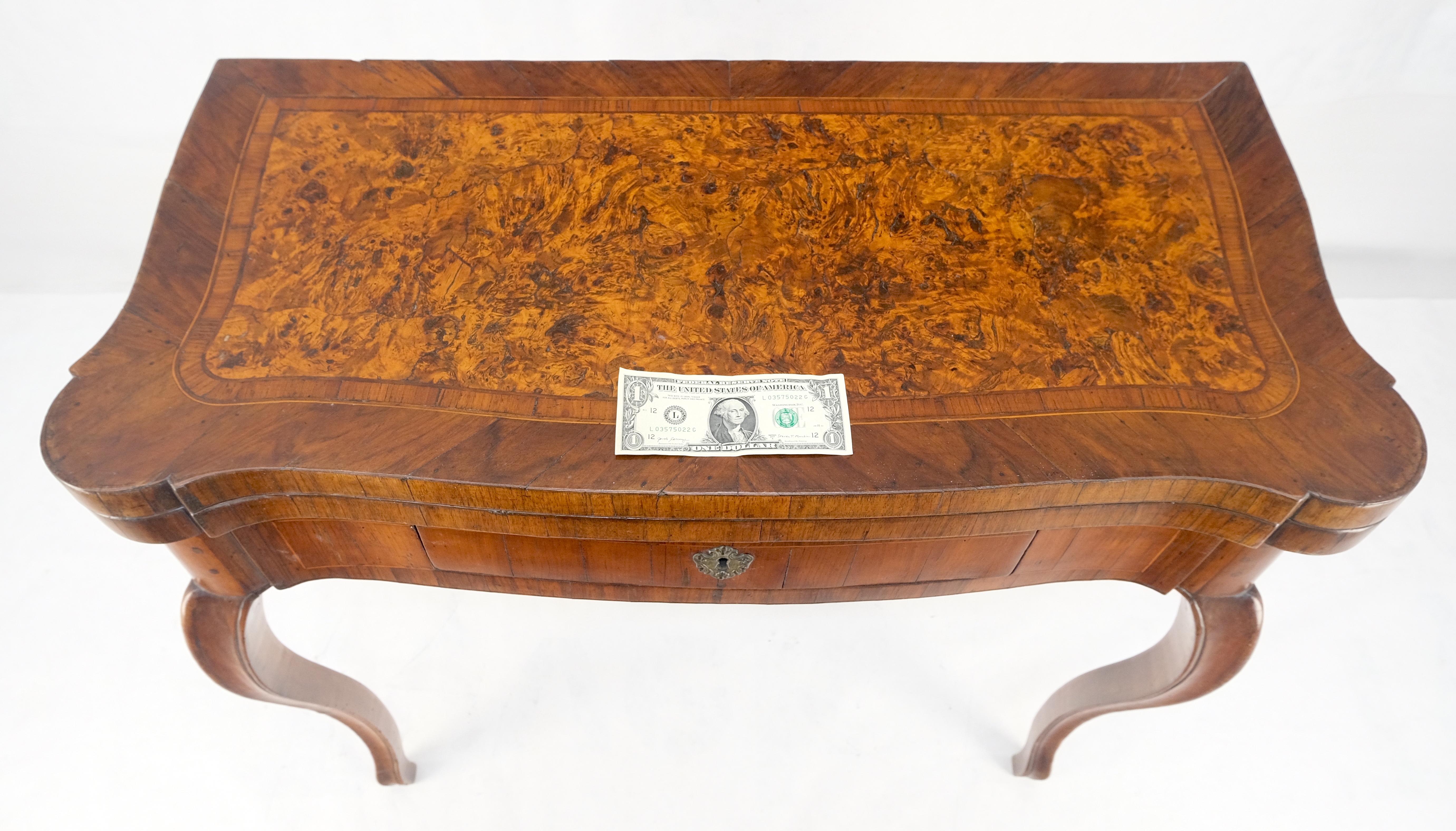 Antique 19th Century Flip Top Thick Burl Wood Veneer Console Game Dinette Table For Sale 3