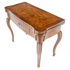 Antique 19th Century Flip Top Thick Burl Wood Veneer Console Game Dinette Table