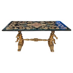 Antique 19th Century  Floral & Birds Pietra Dura Style Table