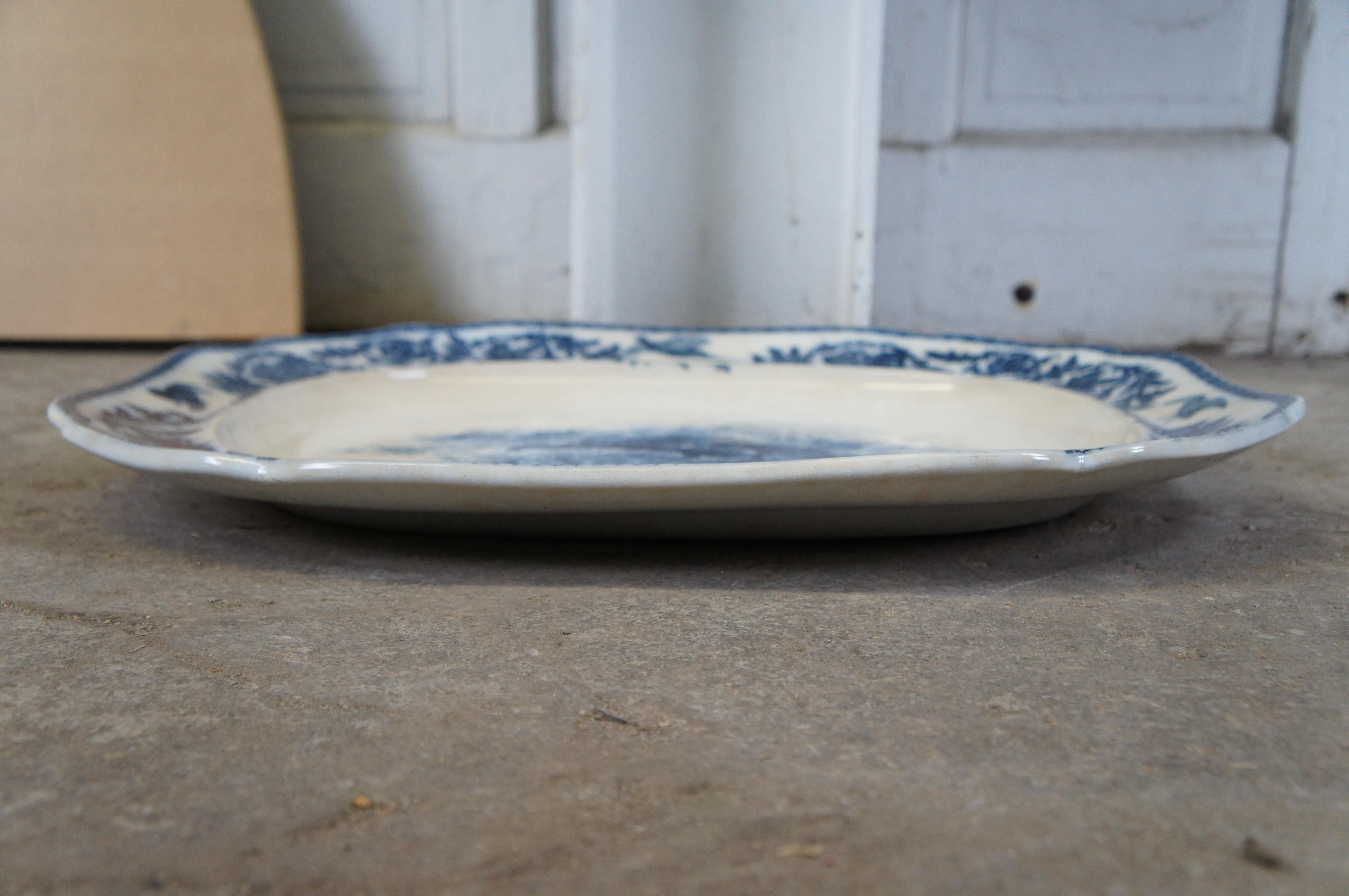 Antique plat de service à charcuterie bleu du 19ème siècle Cauldon Angleterre 24 po. en vente 4