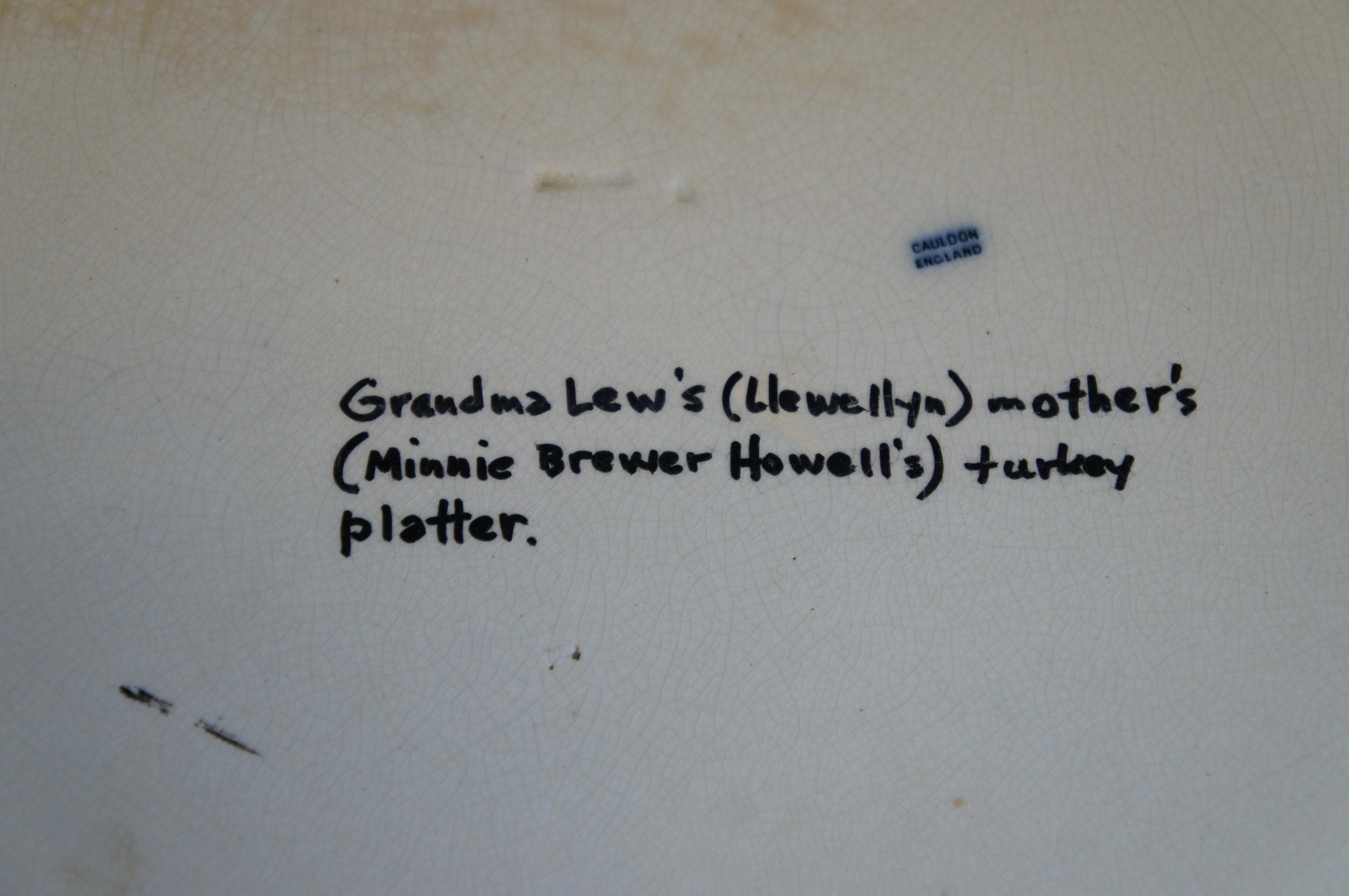 Antique plat de service à charcuterie bleu du 19ème siècle Cauldon Angleterre 24 po. en vente 6