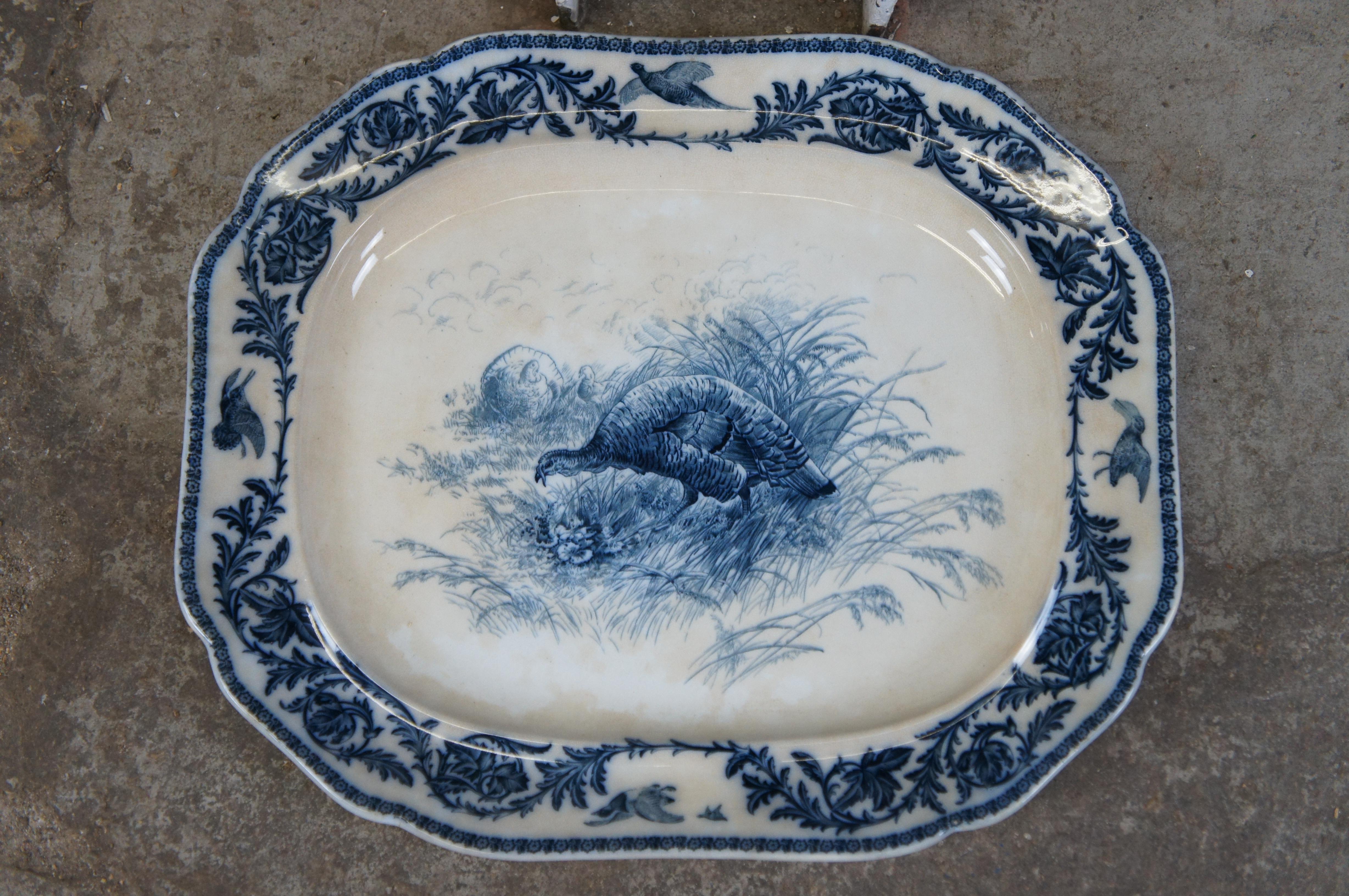 Anglais Antique plat de service à charcuterie bleu du 19ème siècle Cauldon Angleterre 24 po. en vente