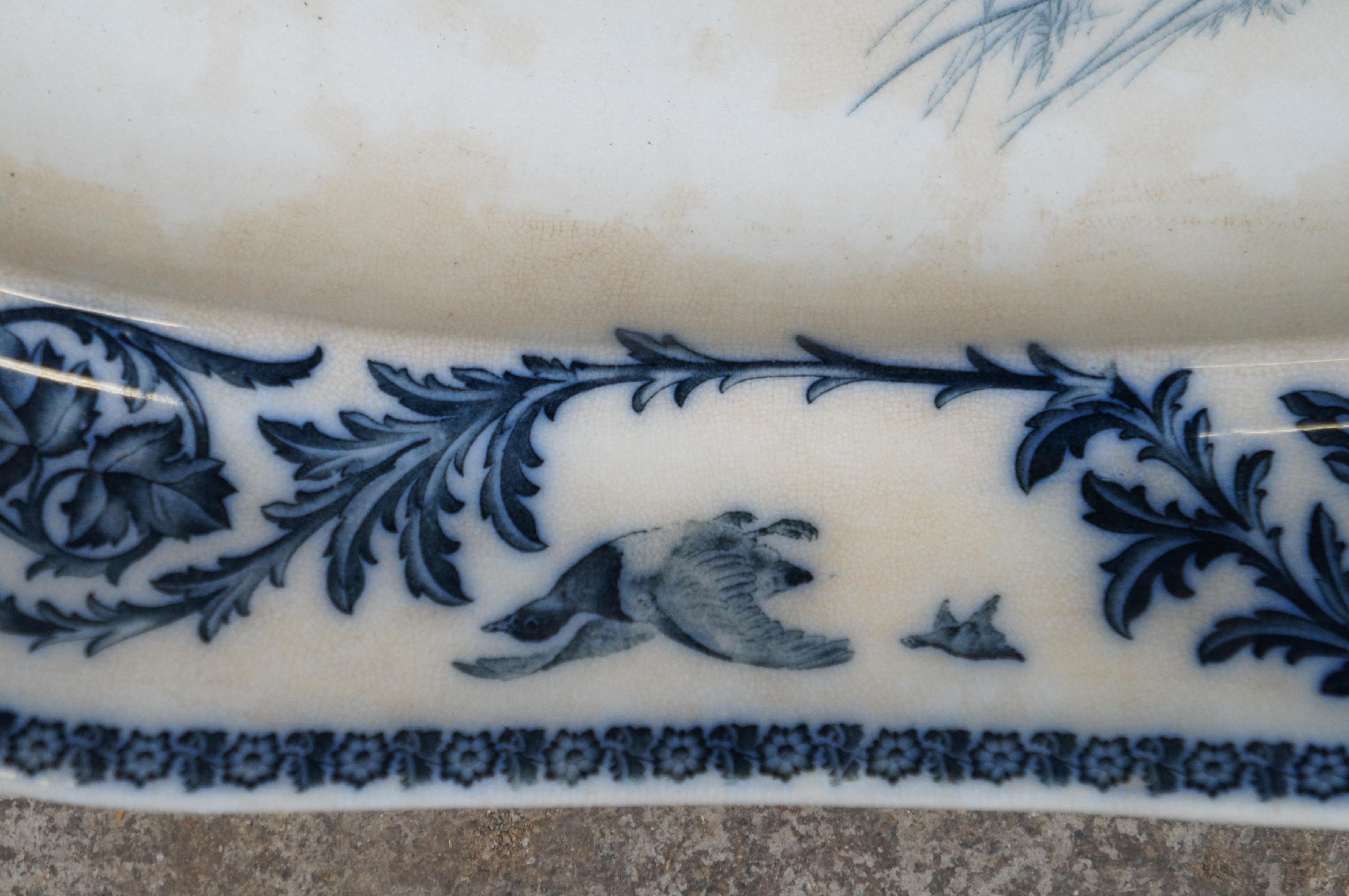 XIXe siècle Antique plat de service à charcuterie bleu du 19ème siècle Cauldon Angleterre 24 po. en vente