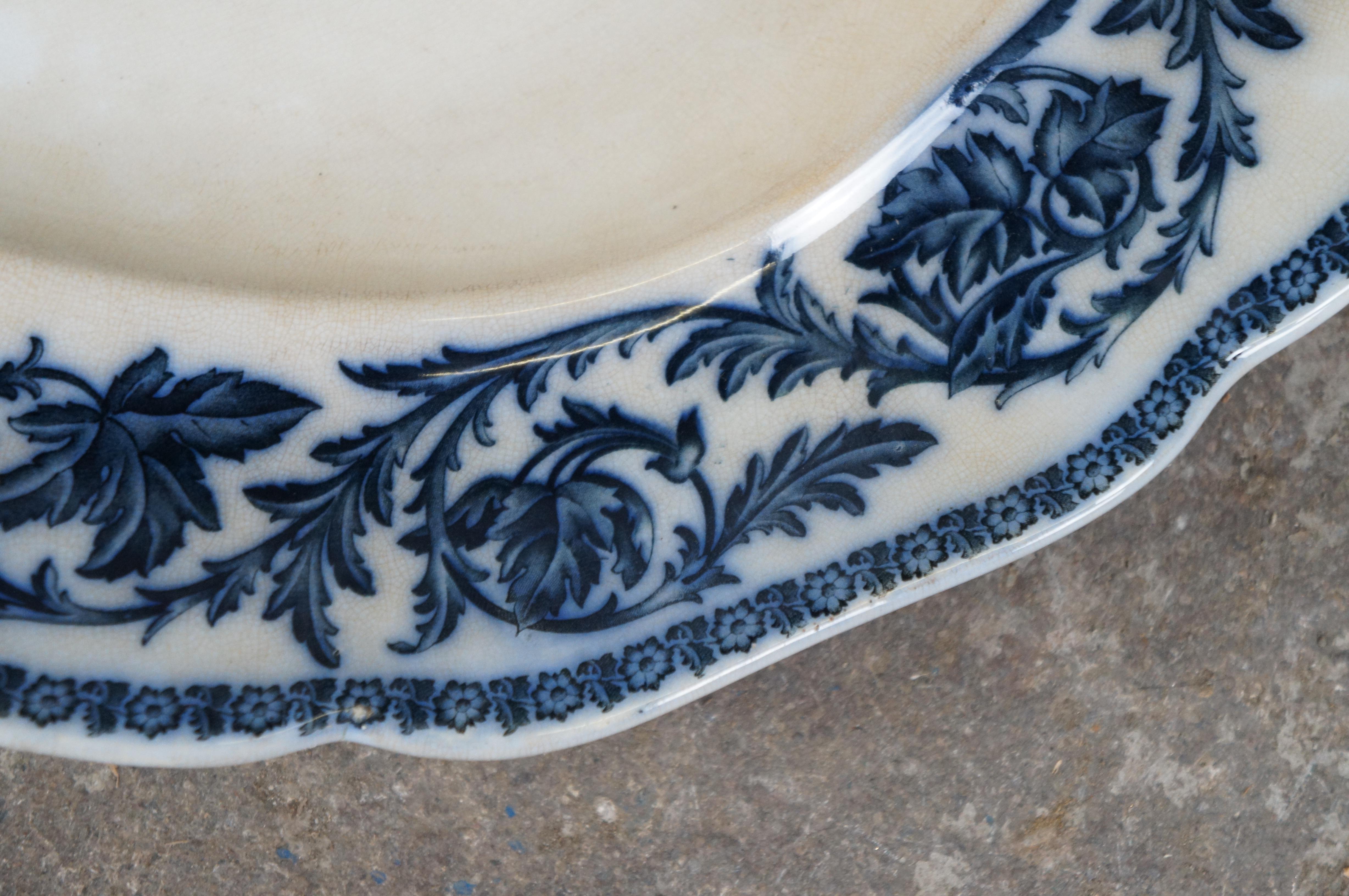 Céramique Antique plat de service à charcuterie bleu du 19ème siècle Cauldon Angleterre 24 po. en vente