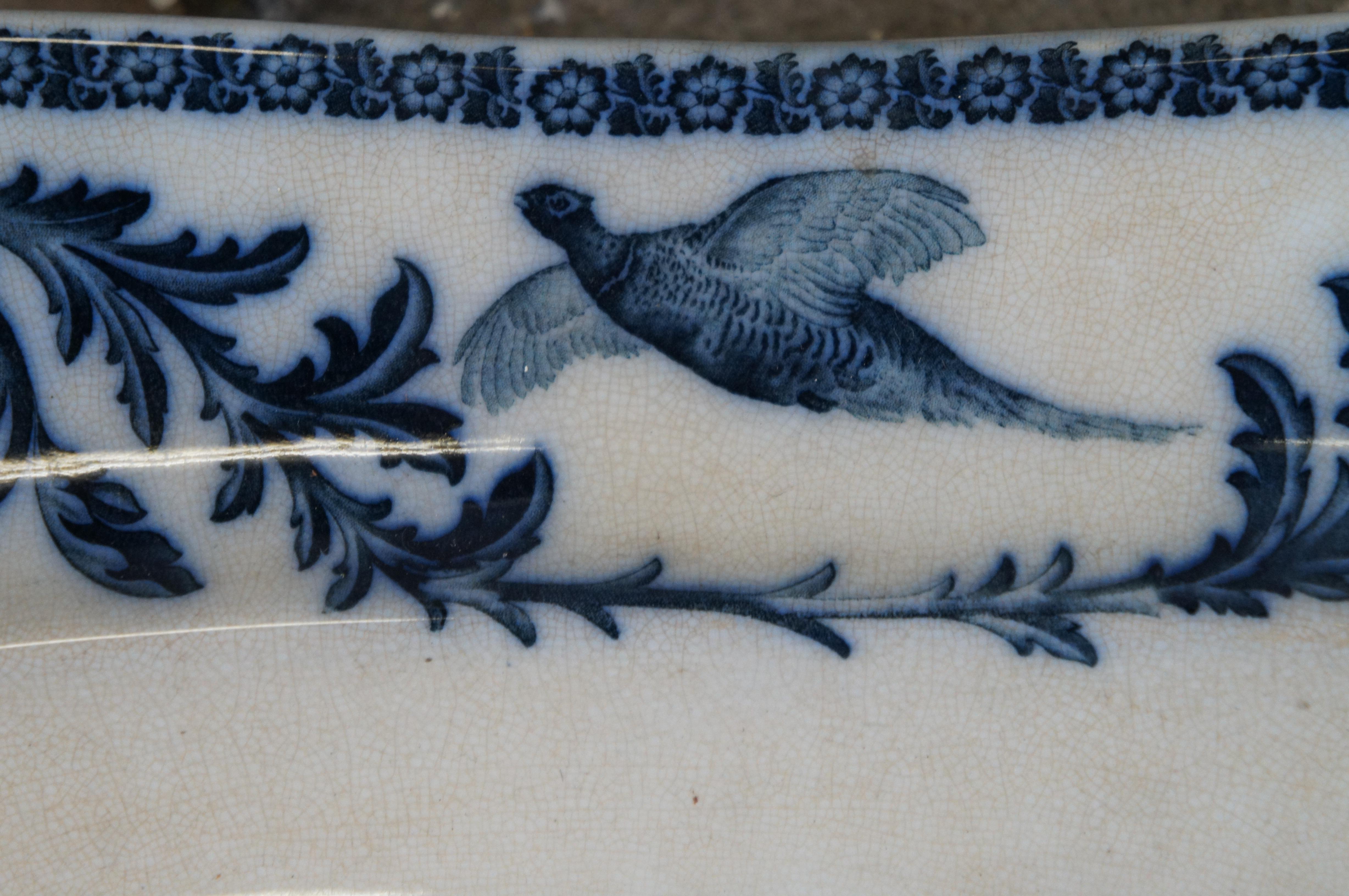 Antique plat de service à charcuterie bleu du 19ème siècle Cauldon Angleterre 24 po. en vente 1